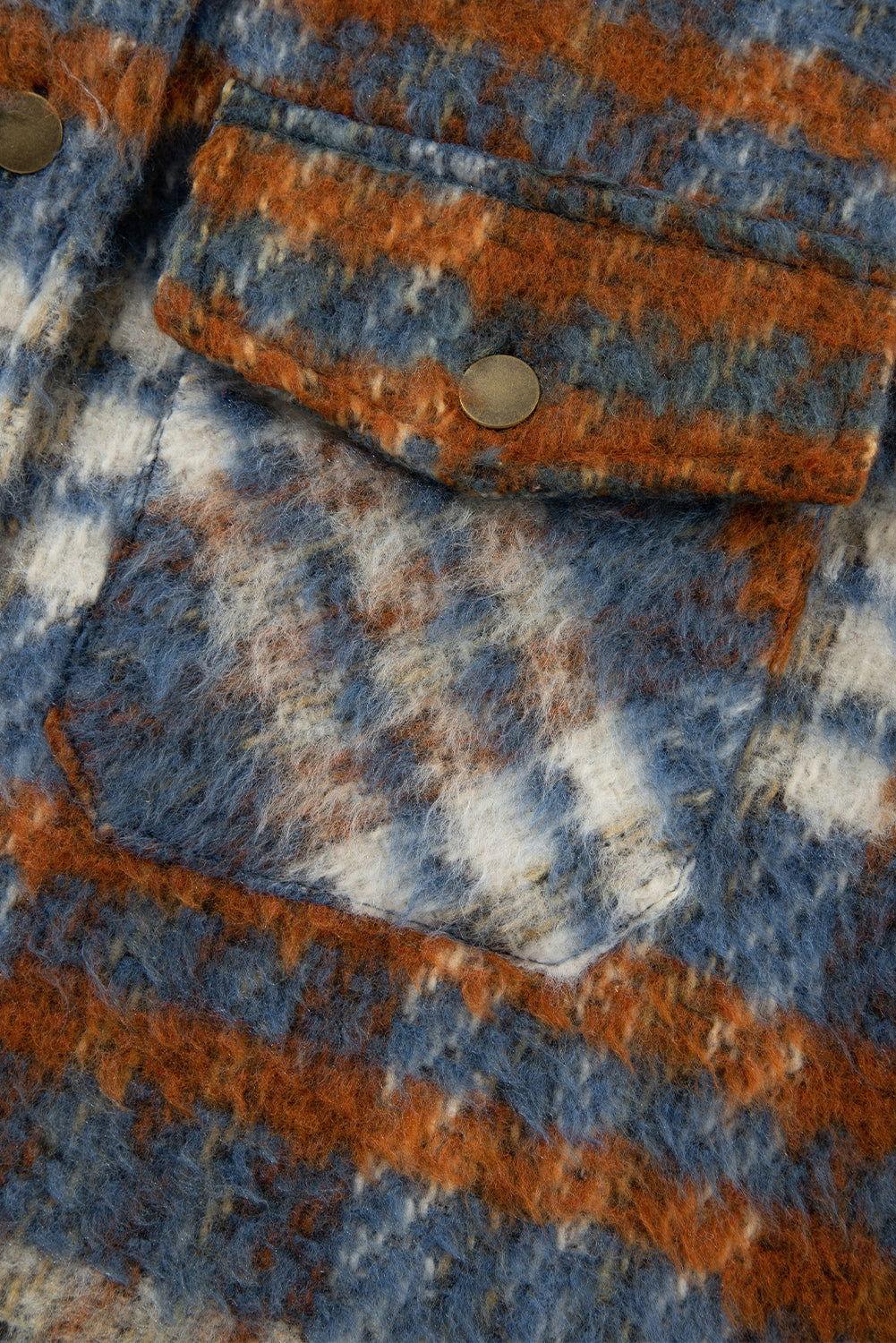 Plaid Collared Neck Jacket with Chest Pockets - Clothes For Her Online Store