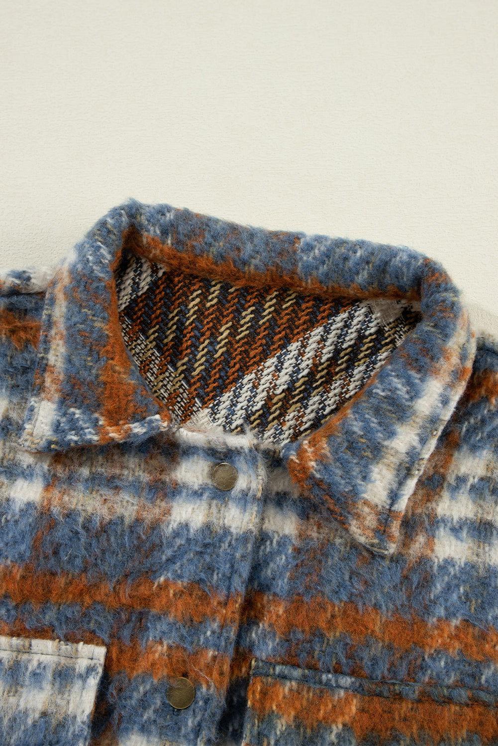 Plaid Collared Neck Jacket with Chest Pockets - Clothes For Her Online Store