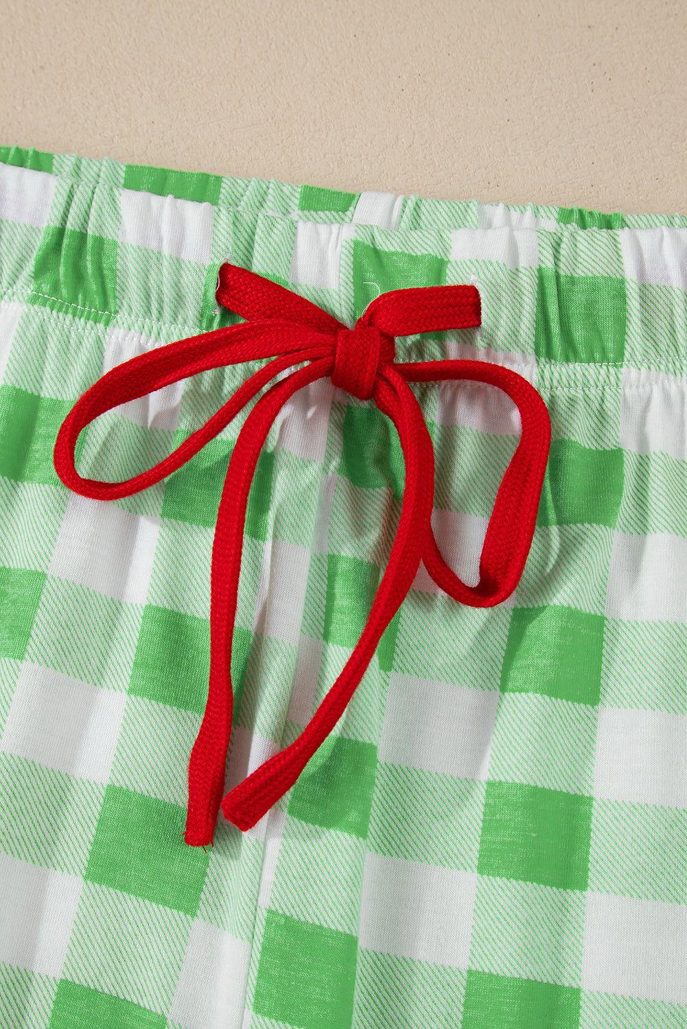 Plaid Collared Neck Long Sleeve Top and Pants Set - Clothes For Her Online Store