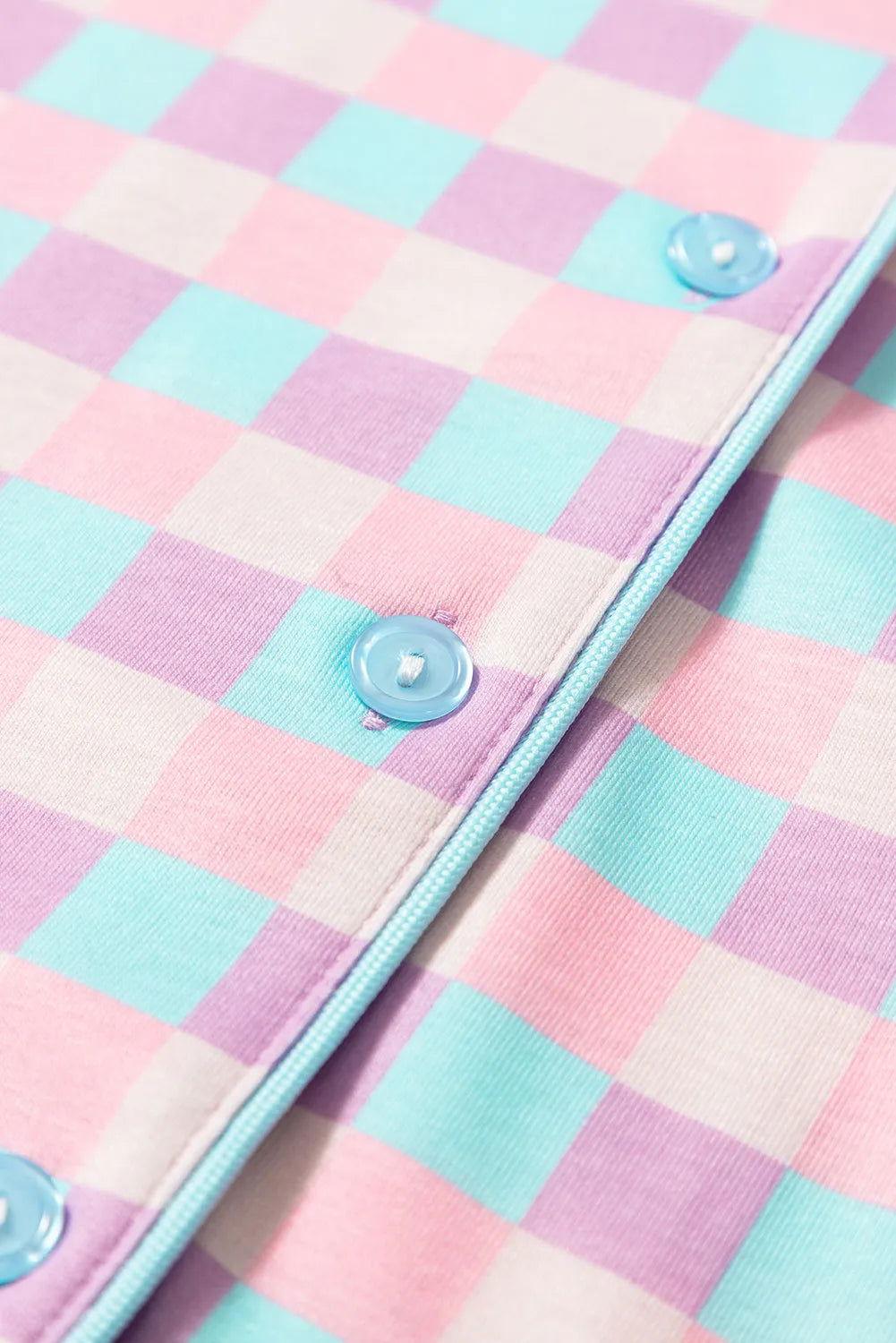 Plaid Collared Neck Short Sleeve Top and Shorts Lounge Set - Clothes For Her Online Store