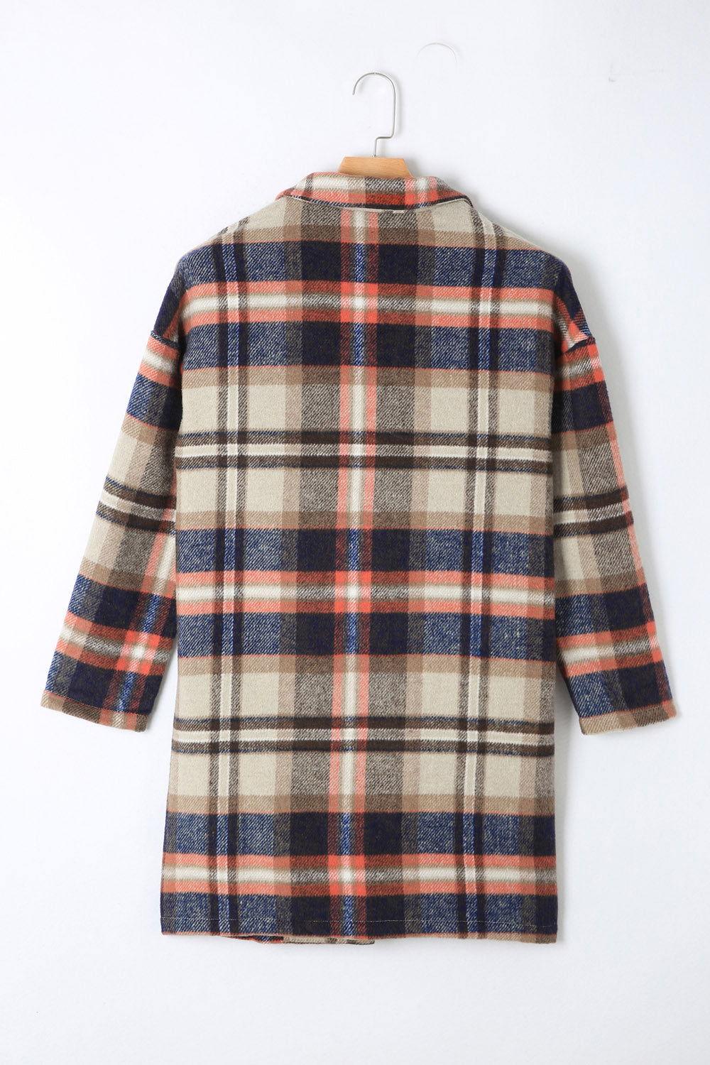 Plaid Longline Jacket with Pockets - Clothes For Her Online Store