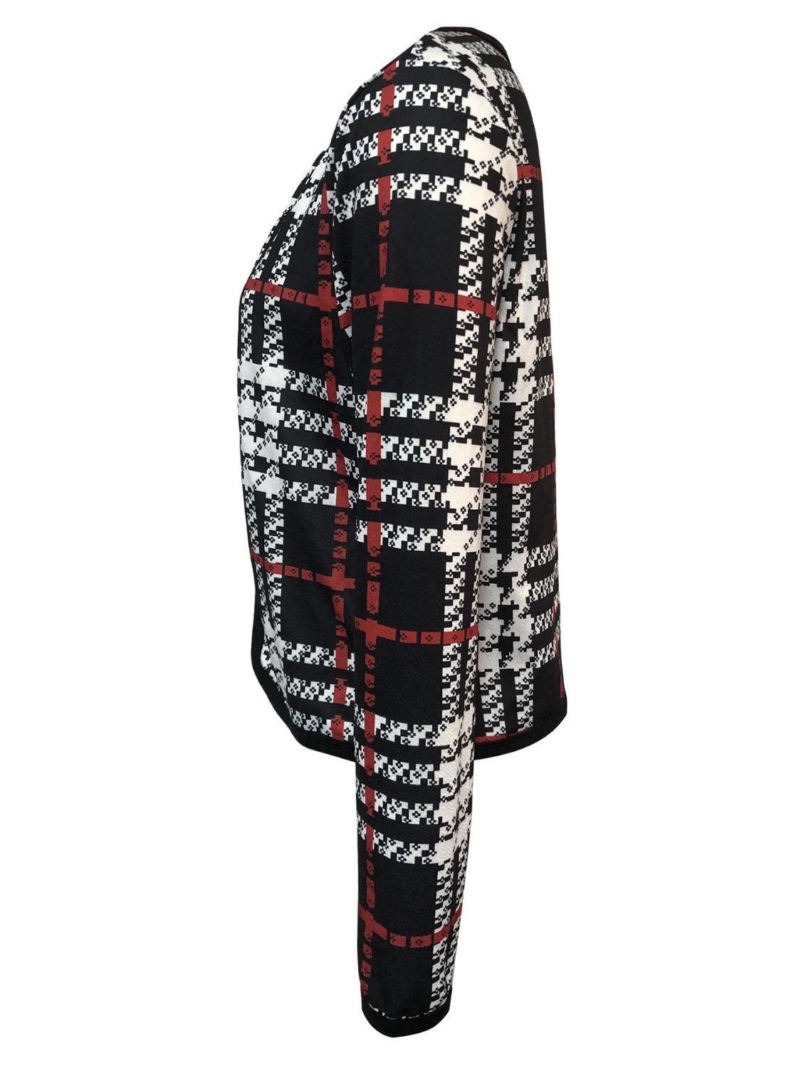 Plaid Open Front Long Sleeve Jacket - Clothes For Her Online Store
