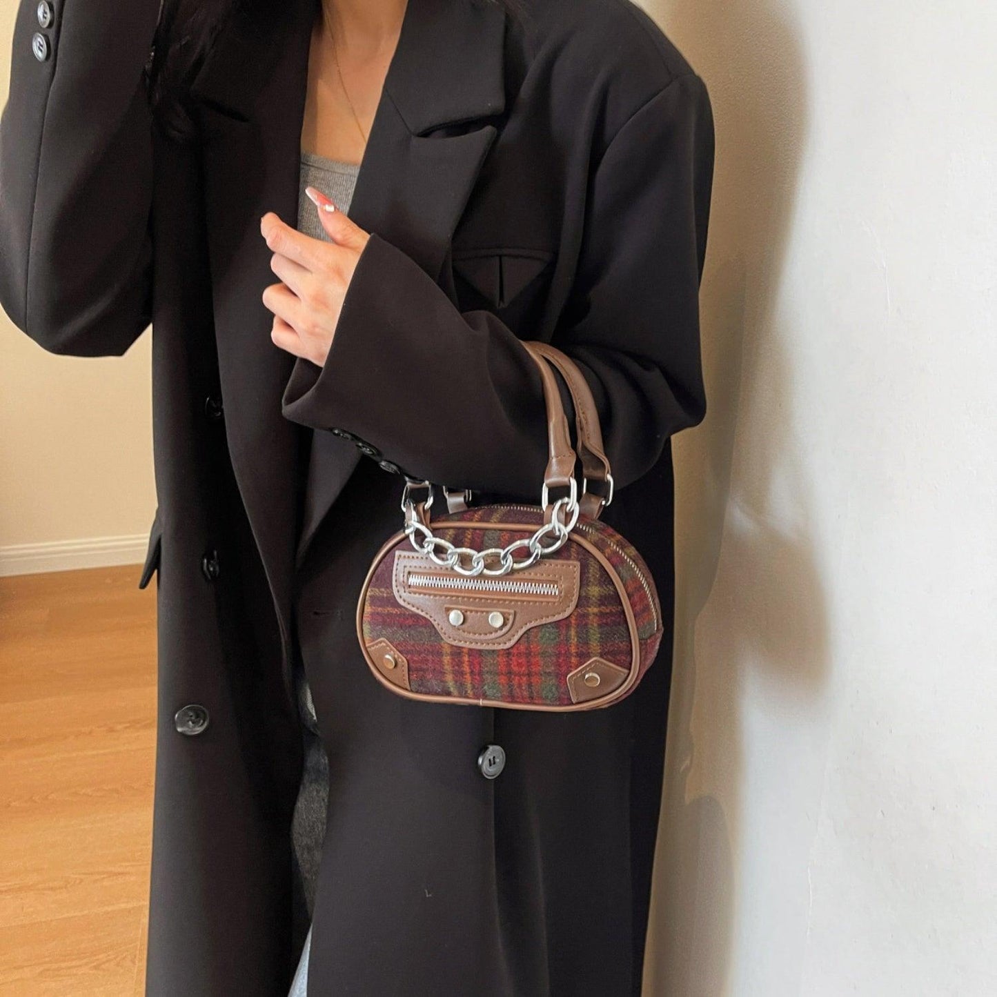 Plaid Print Crossbody Bag - Clothes For Her Online Store
