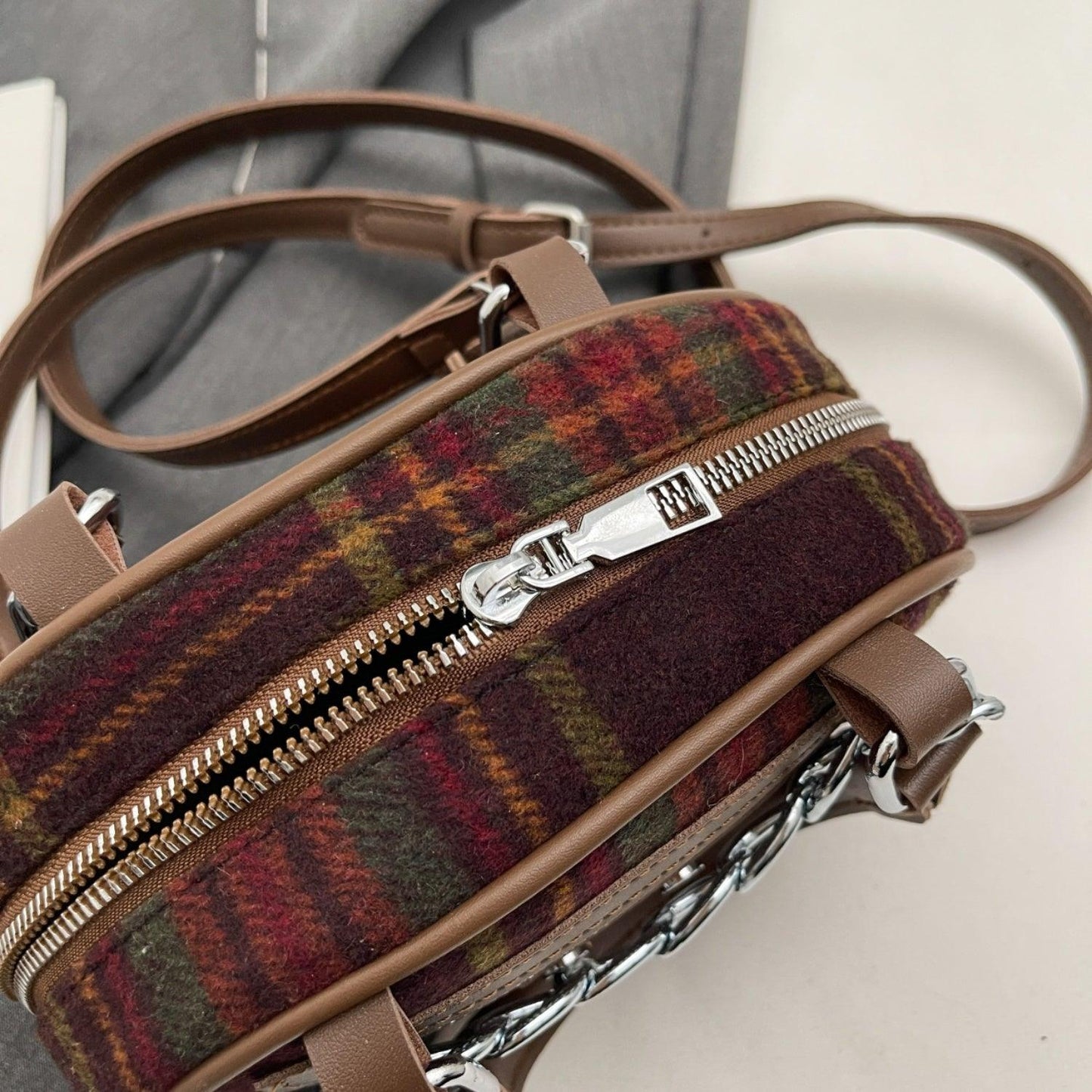 Plaid Print Crossbody Bag - Clothes For Her Online Store