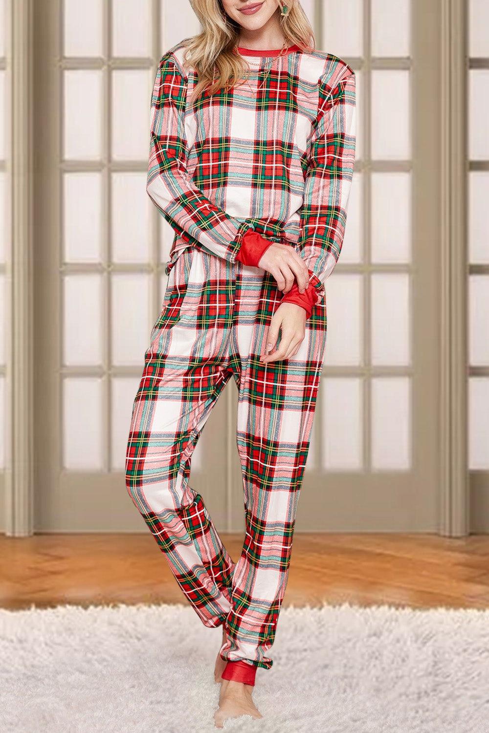 Plaid Round Neck Top and Pants Set - Clothes For Her Online Store