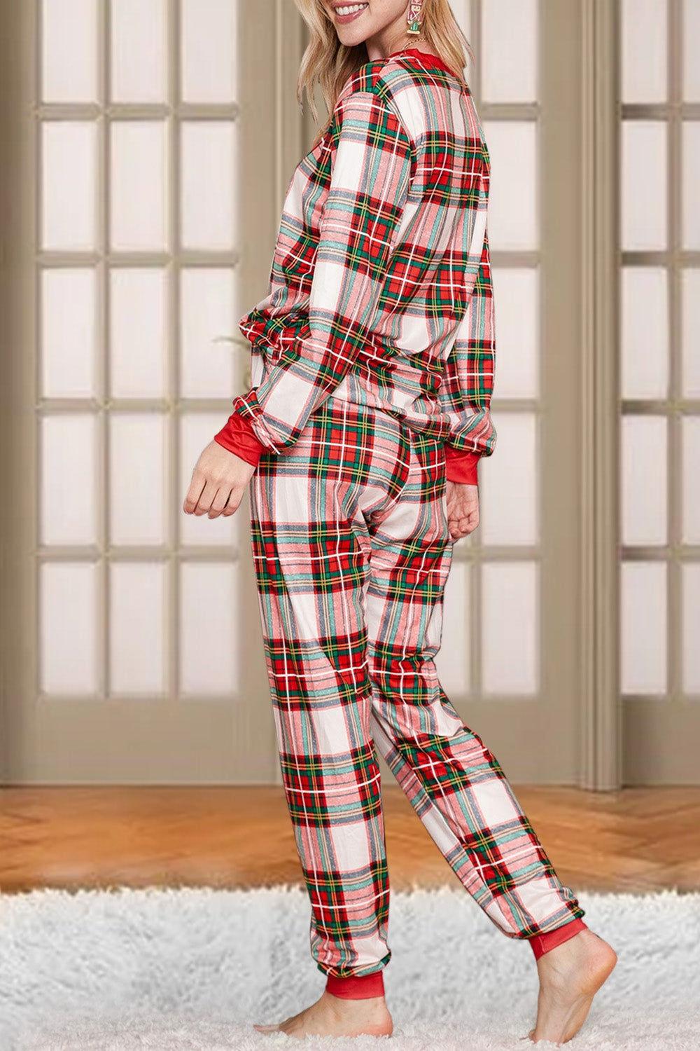 Plaid Round Neck Top and Pants Set - Clothes For Her Online Store
