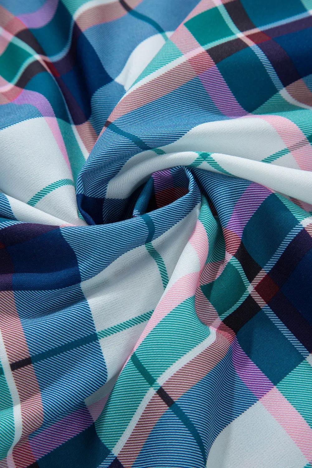 Plaid Snap Down Long Sleeve Top and Shorts Lounge Set - Clothes For Her Online Store