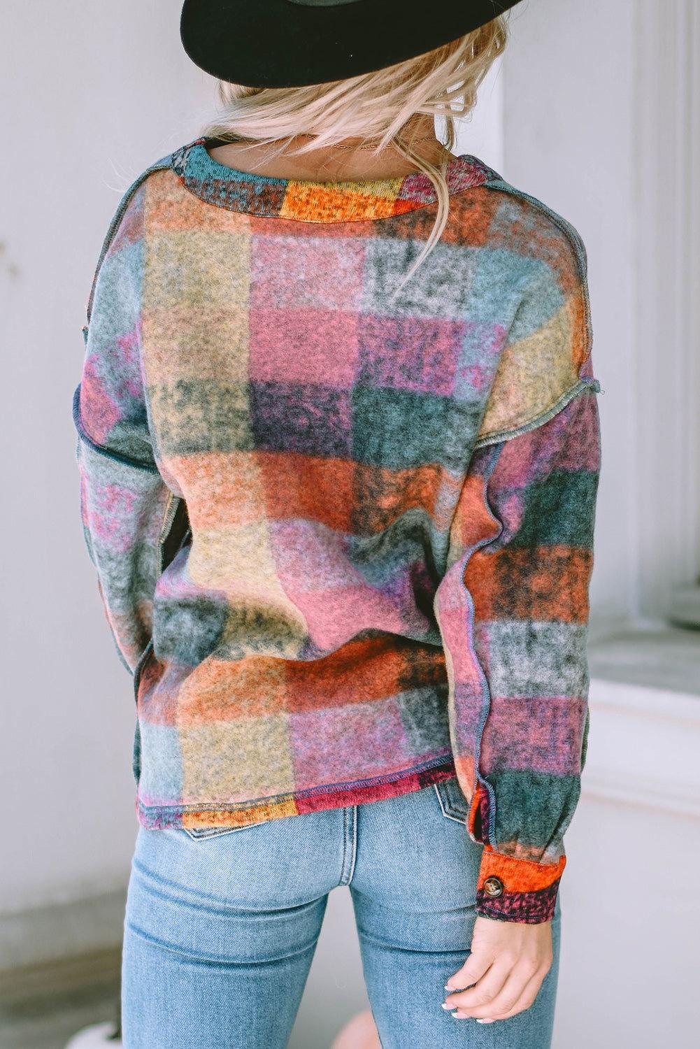Plaid V-Neck Button Down Jacket - Clothes For Her Online Store