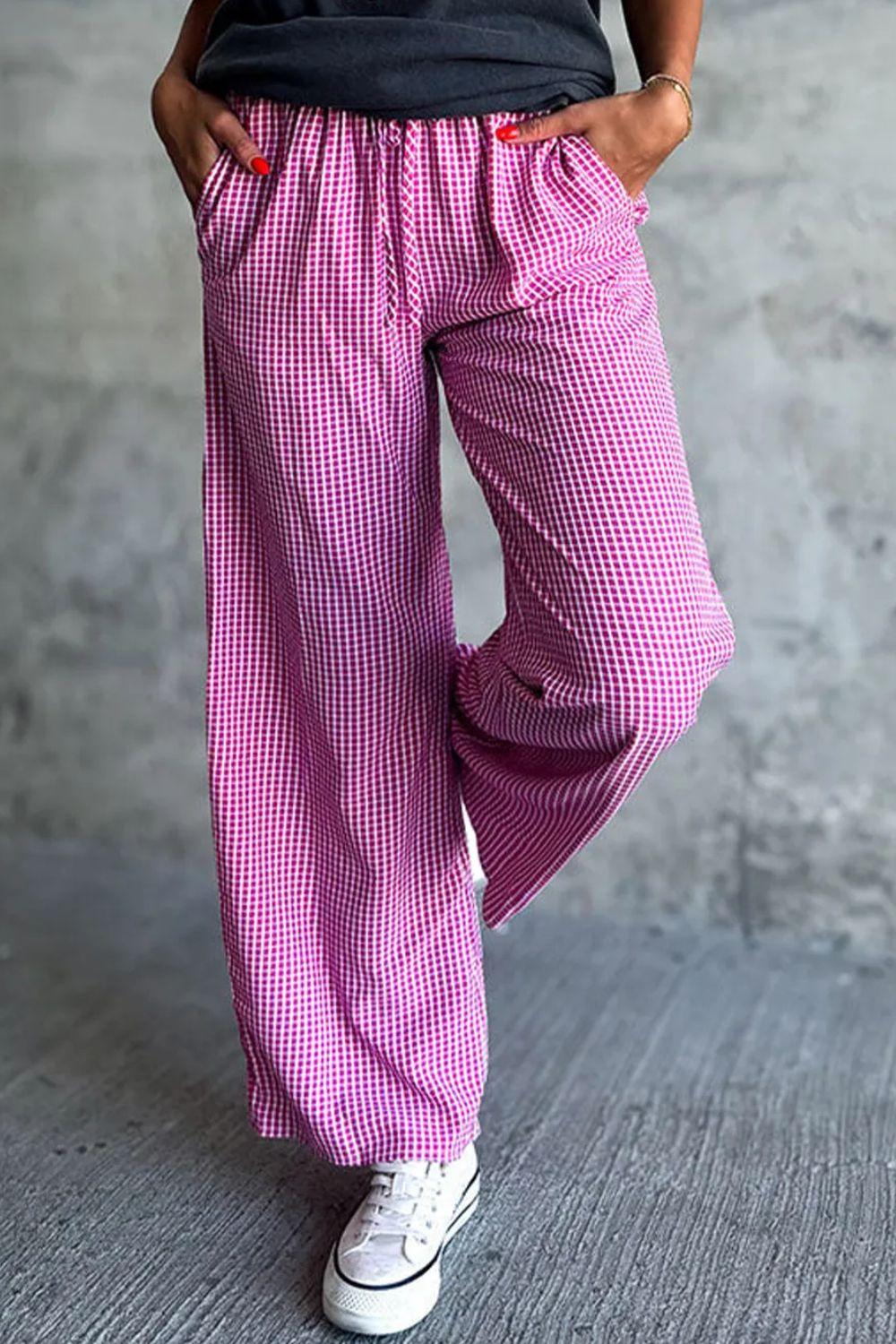 Plaid Wide Leg Pants with Pockets - Clothes For Her Online Store
