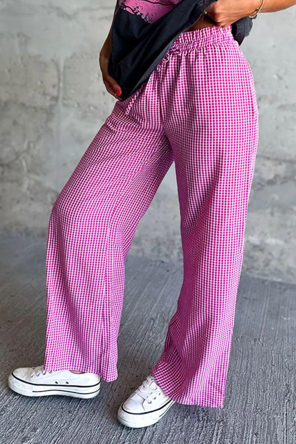 Plaid Wide Leg Pants with Pockets - Clothes For Her Online Store