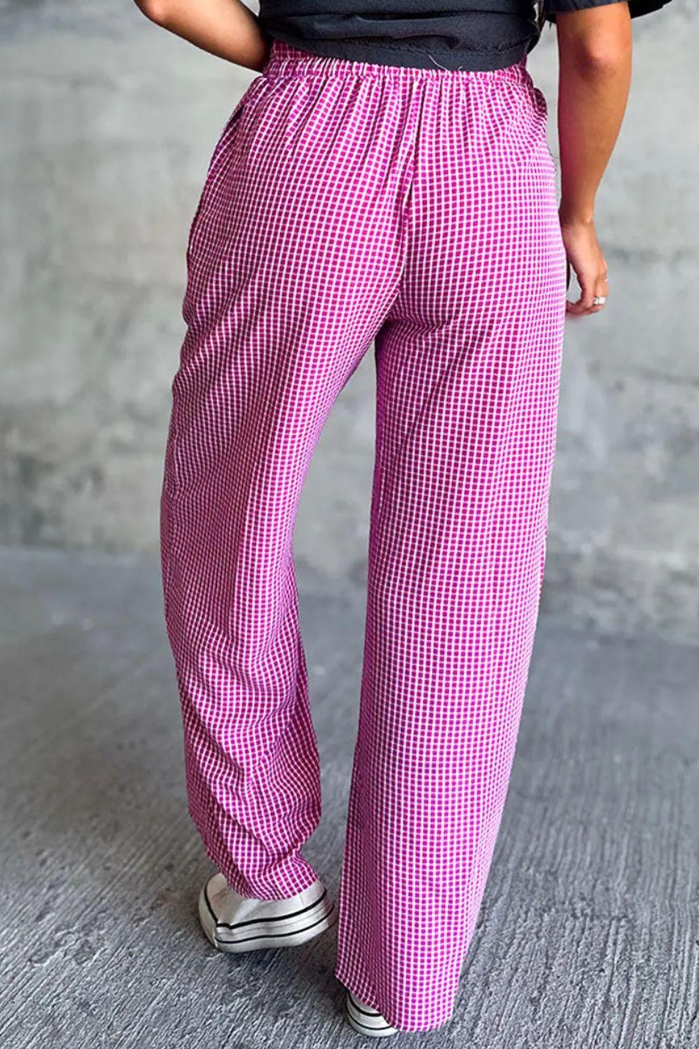 Plaid Wide Leg Pants with Pockets - Clothes For Her Online Store