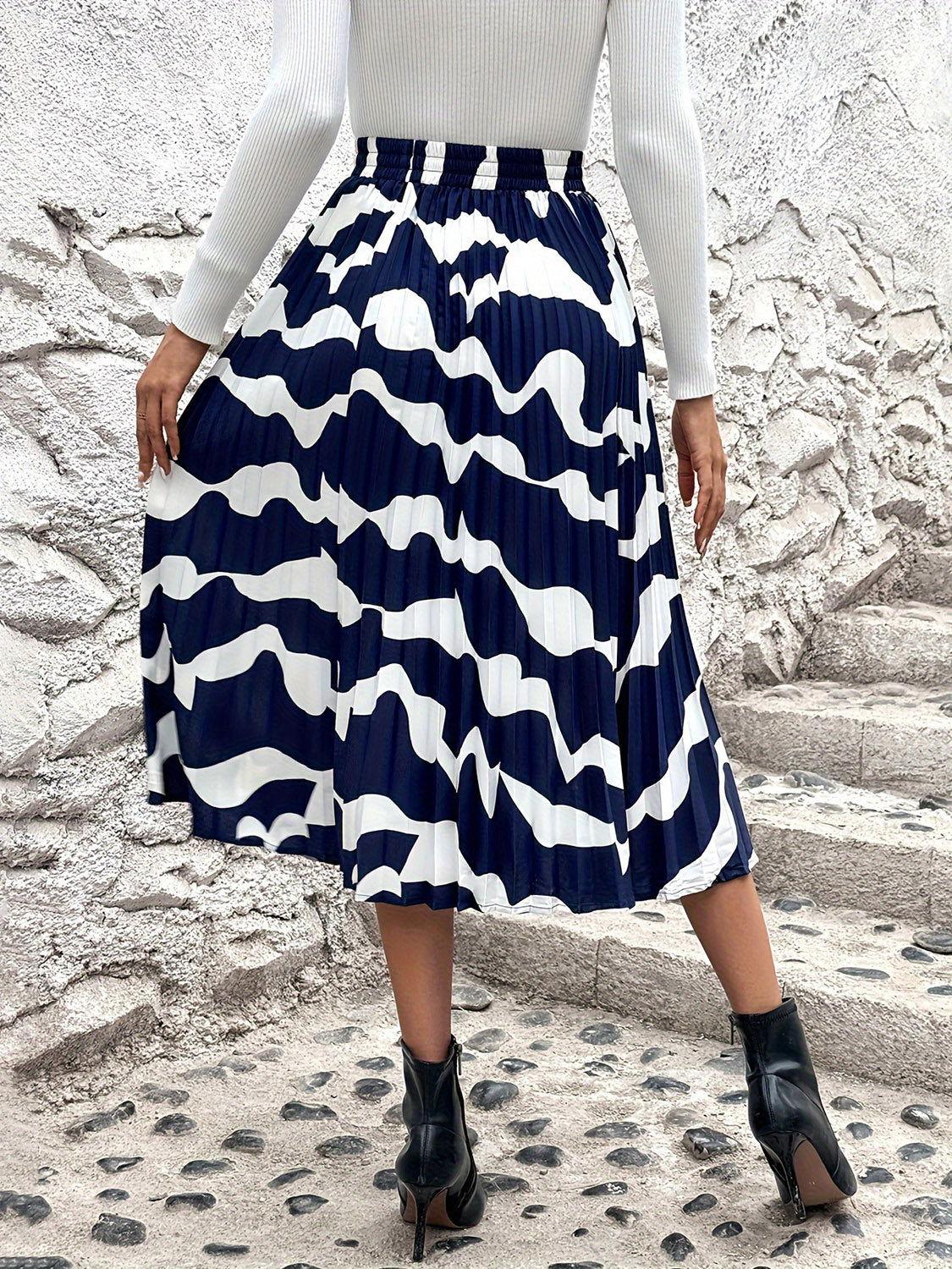 Pleated Printed Elastic Waist Skirt - Clothes For Her Online Store