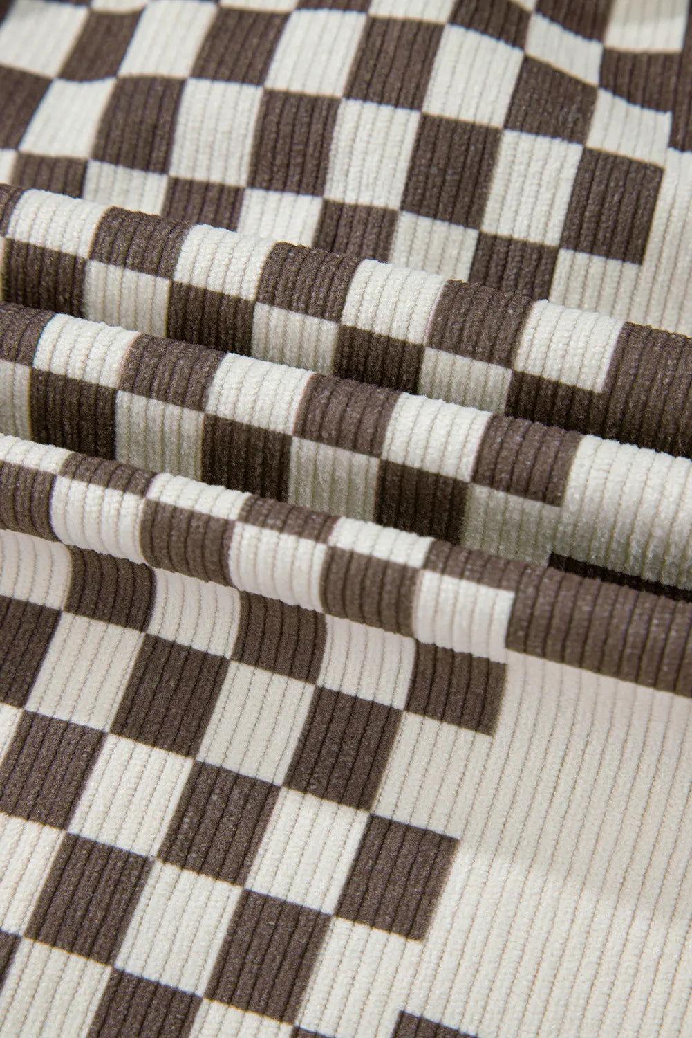 Plus Size Checkered Button Up Long Sleeve Jacket - Clothes For Her Online Store