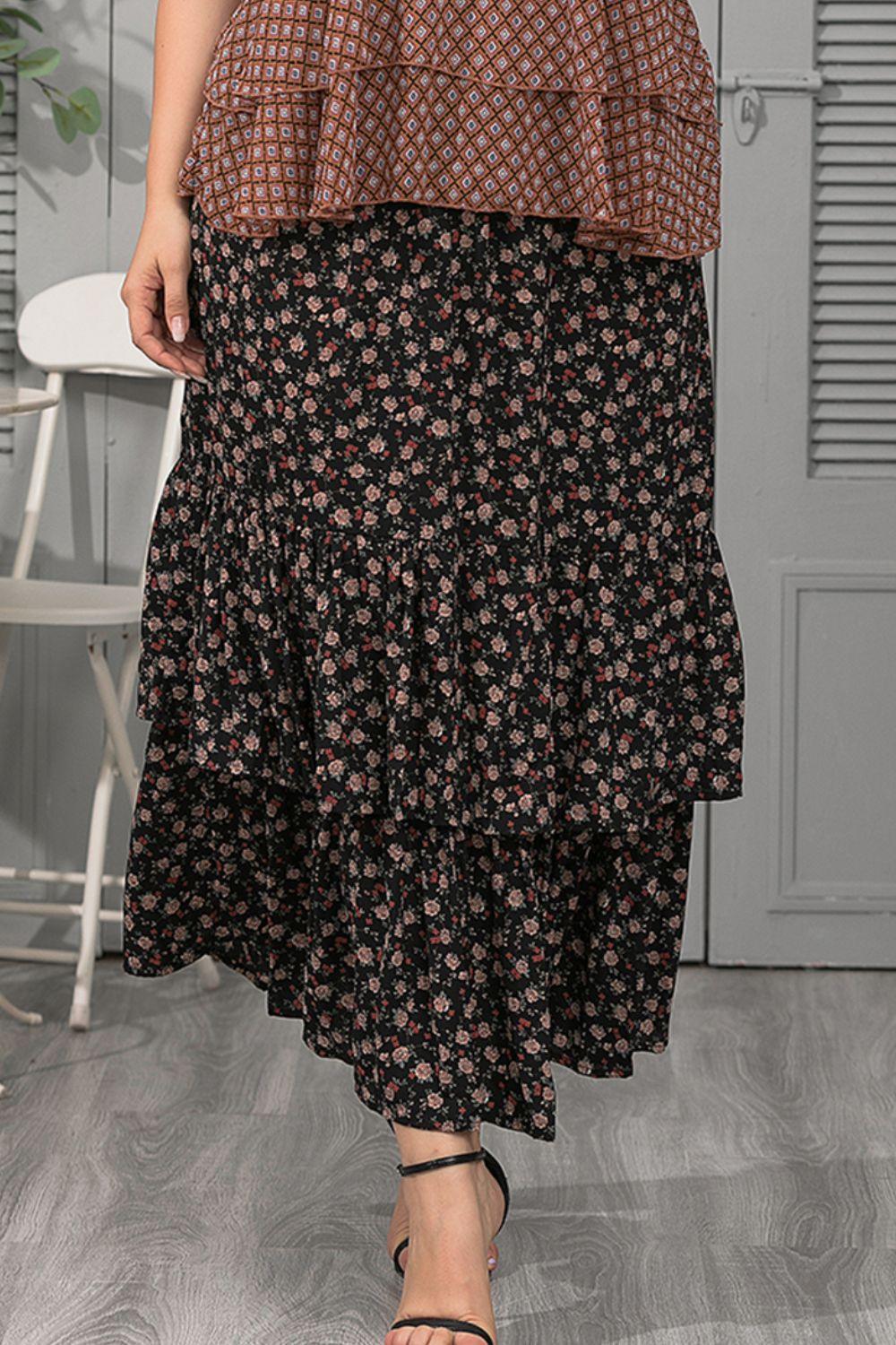 Plus Size Ditsy Floral Layered Maxi Skirt - Clothes For Her Online Store
