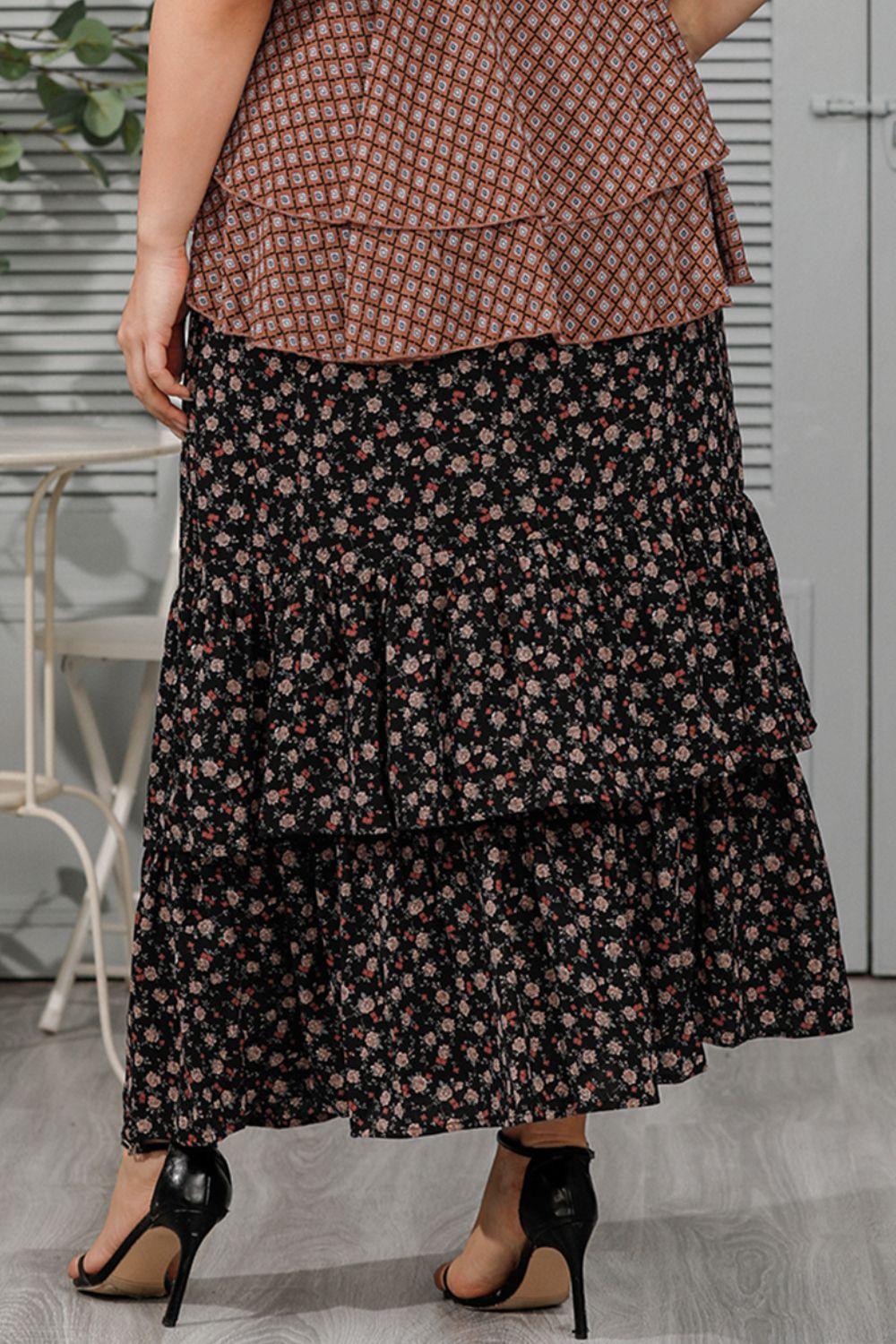Plus Size Ditsy Floral Layered Maxi Skirt - Clothes For Her Online Store
