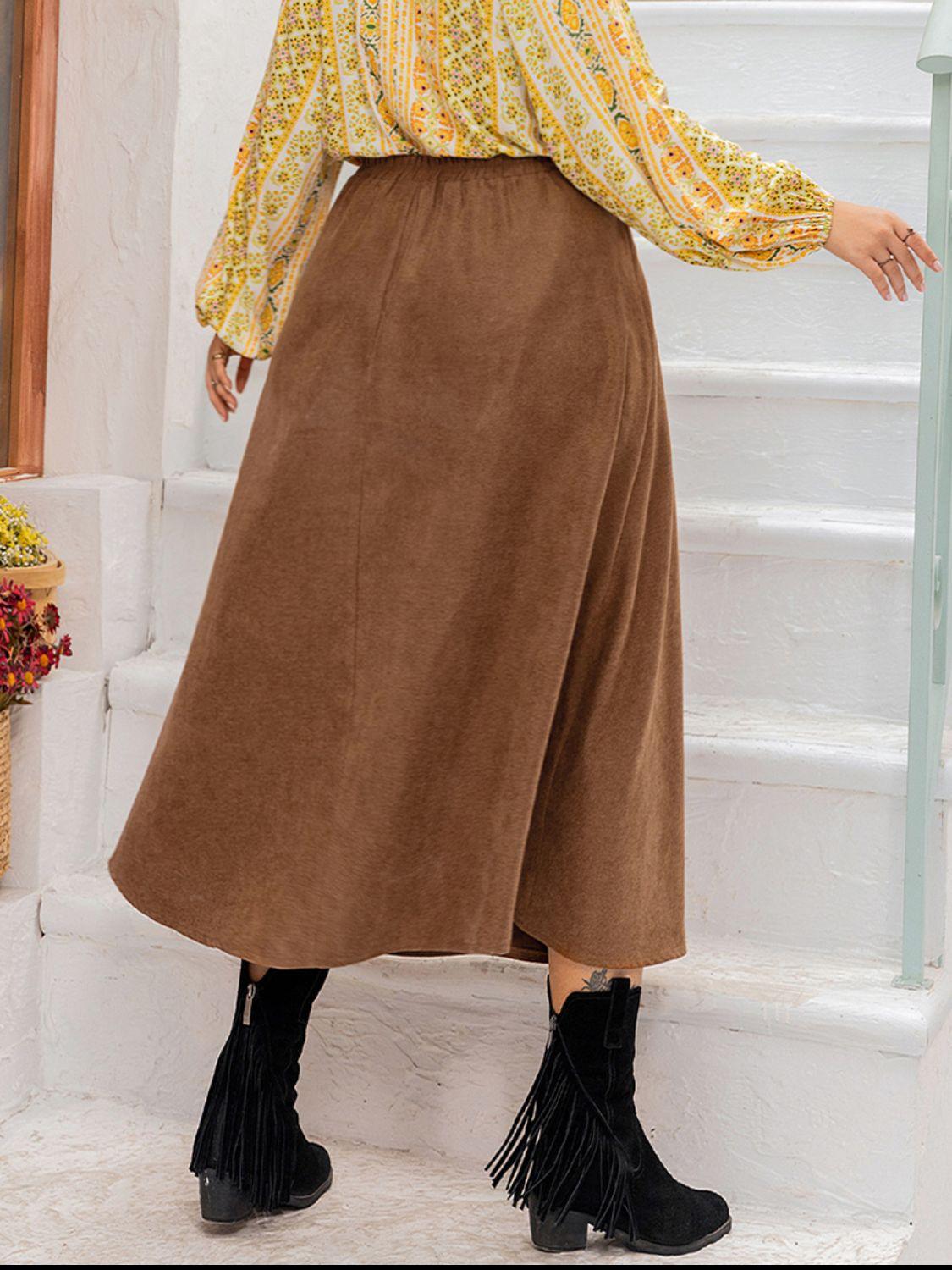 Plus Size Embroidered Pocketed High Waist Skirt - Clothes For Her Online Store