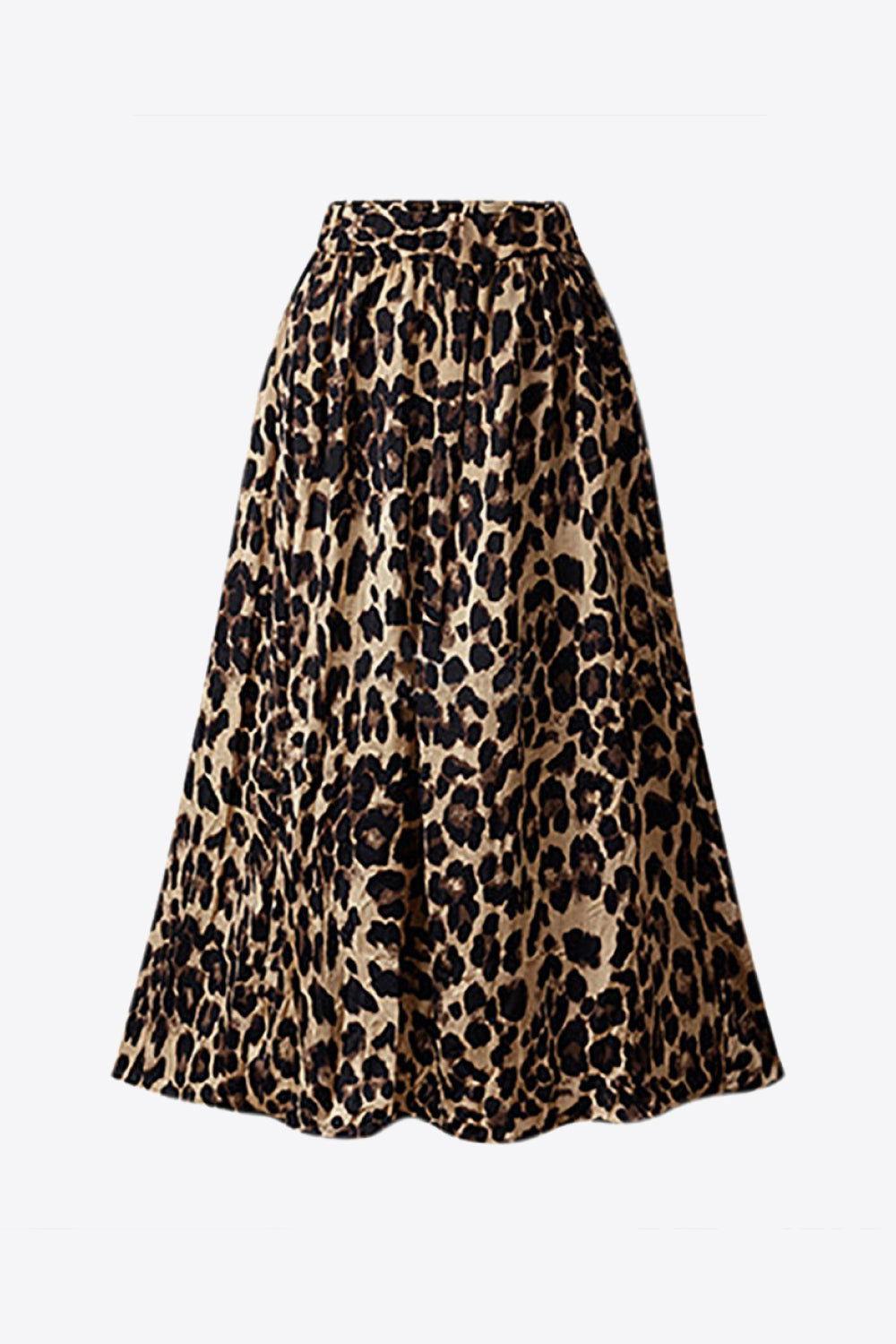 Plus Size Leopard Elastic Waist Midi Skirt - Clothes For Her Online Store