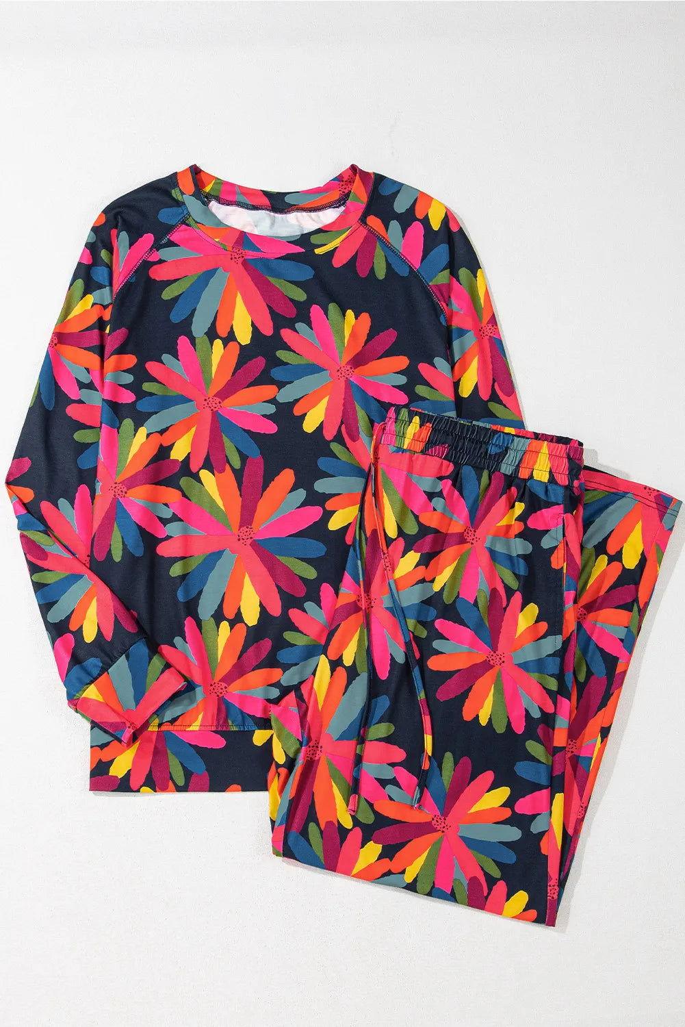 Plus Size Printed Round Neck Top and Drawstring Pants Set - Clothes For Her Online Store