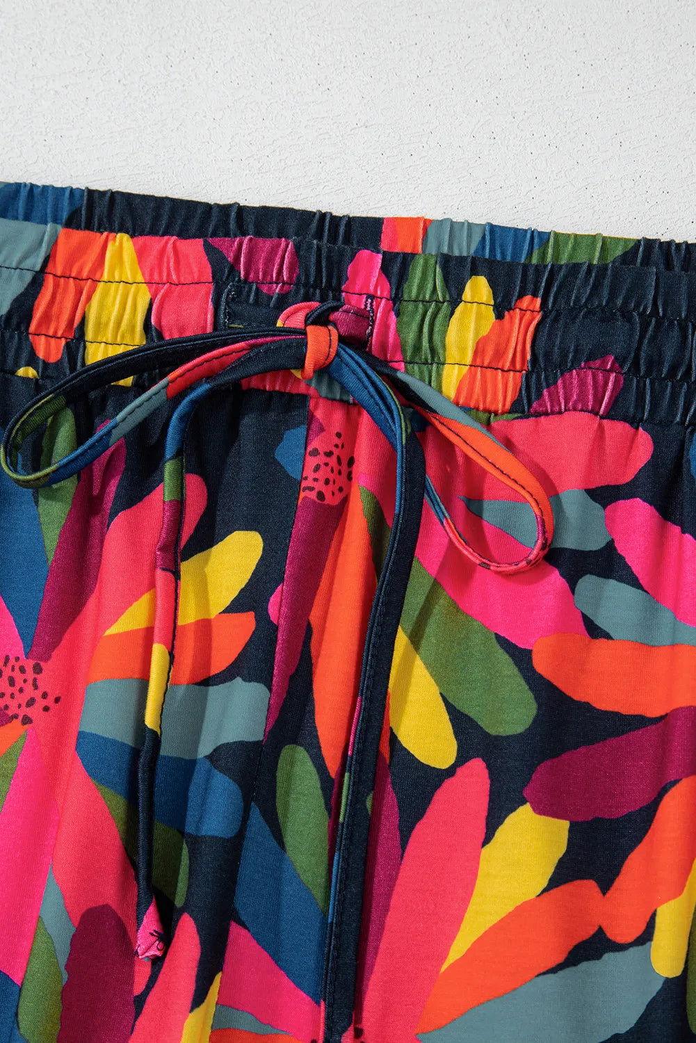 Plus Size Printed Round Neck Top and Drawstring Pants Set - Clothes For Her Online Store