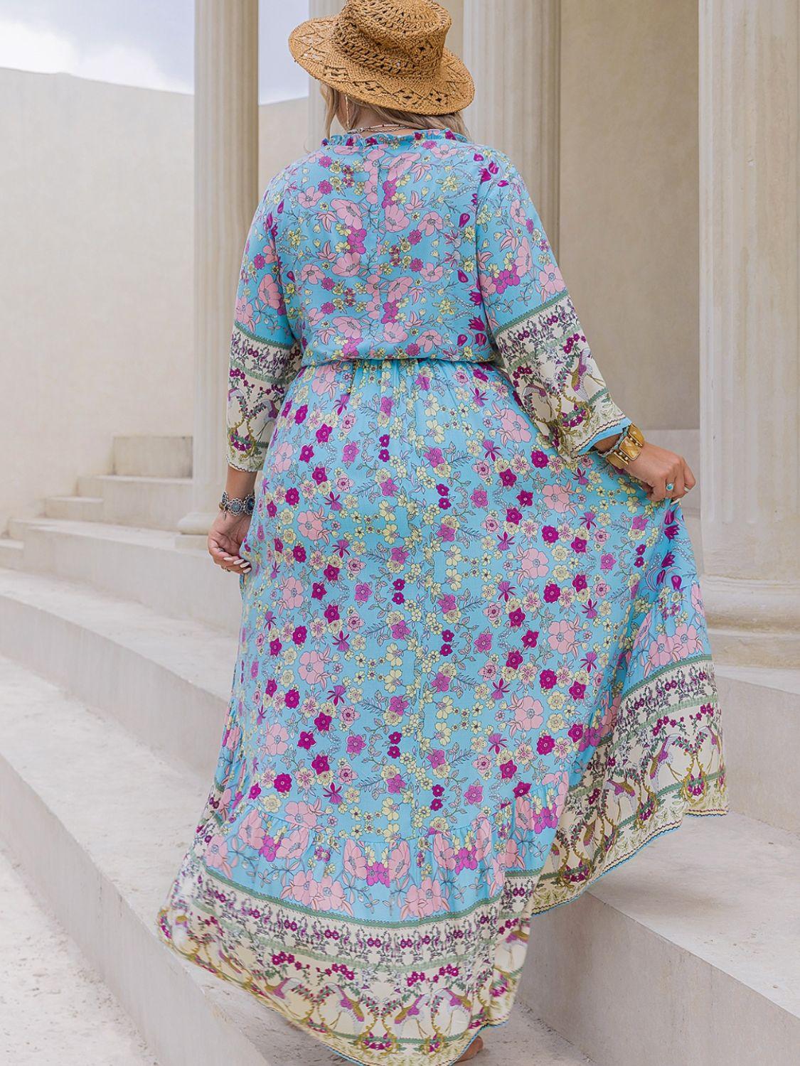 Plus Size Printed Tie Neck Top and Skirt Set - Clothes For Her Online Store
