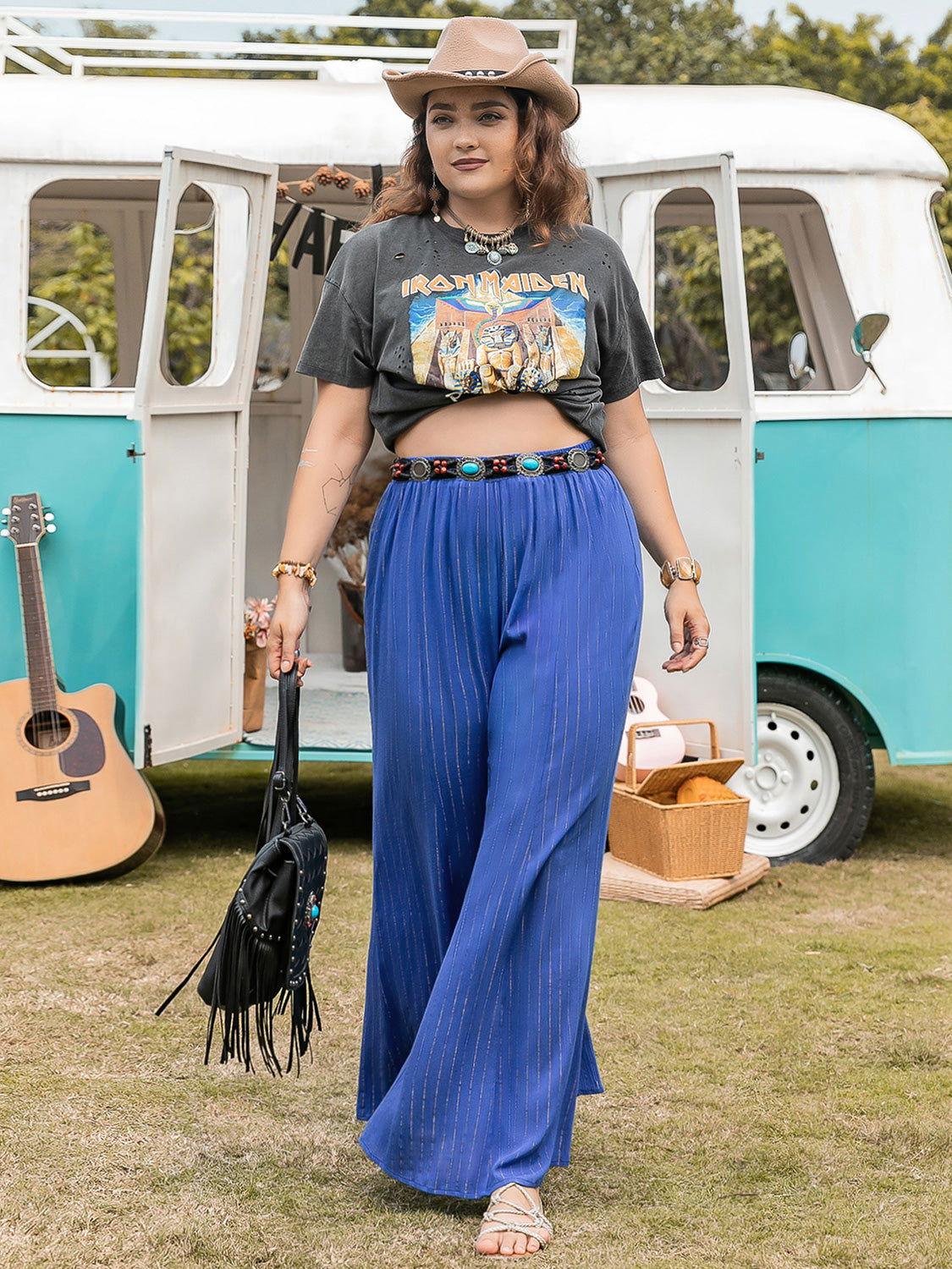 Plus Size Striped Wide-Leg Pants - Clothes For Her Online Store