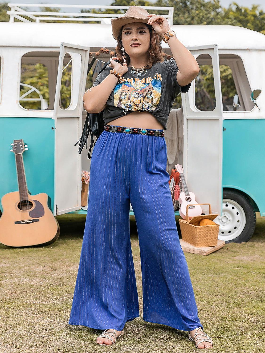 Plus Size Striped Wide-Leg Pants - Clothes For Her Online Store