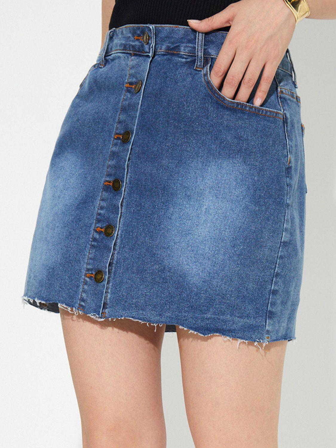 Pocketed Button Up Denim Skirt - Clothes For Her Online Store
