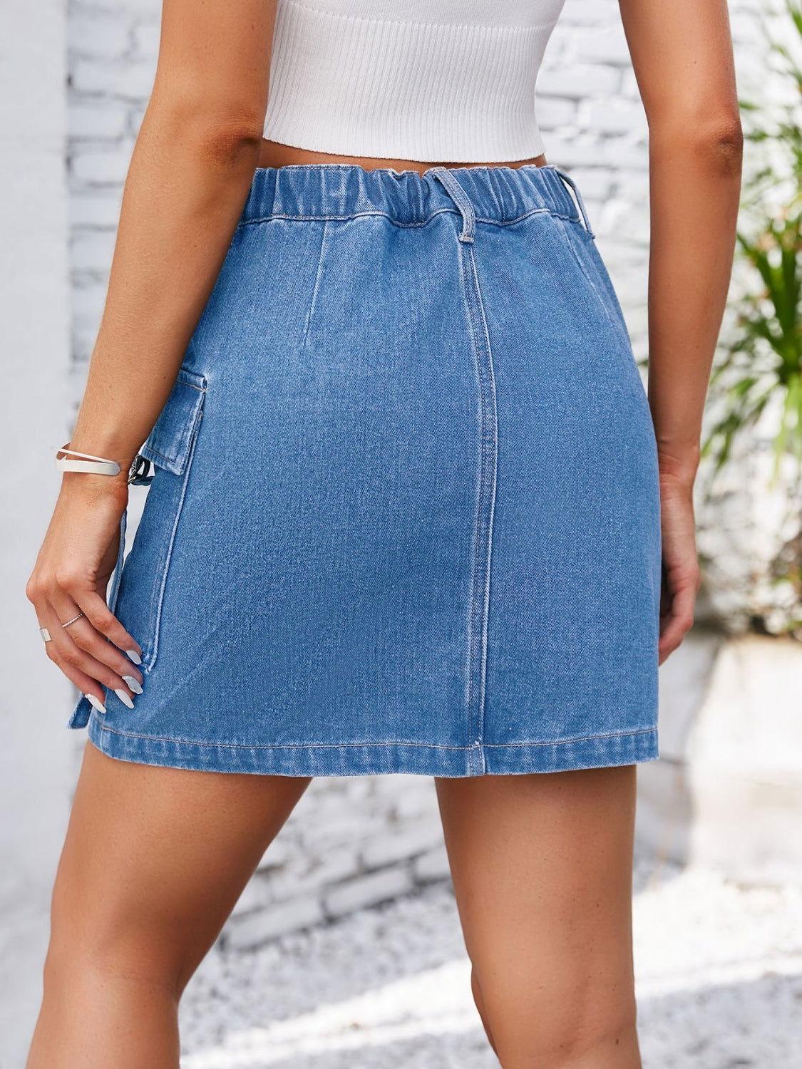Pocketed Buttoned Denim Skirt - Clothes For Her Online Store