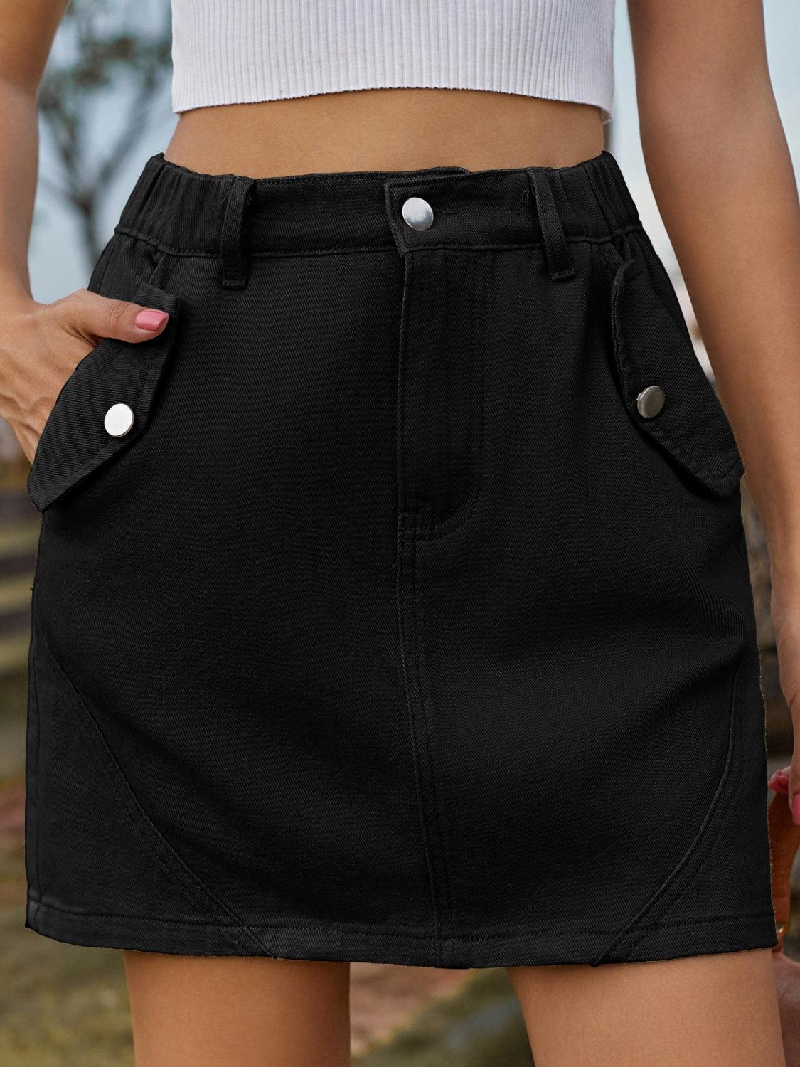 Pocketed Buttoned Mini Denim Skirt - Clothes For Her Online Store