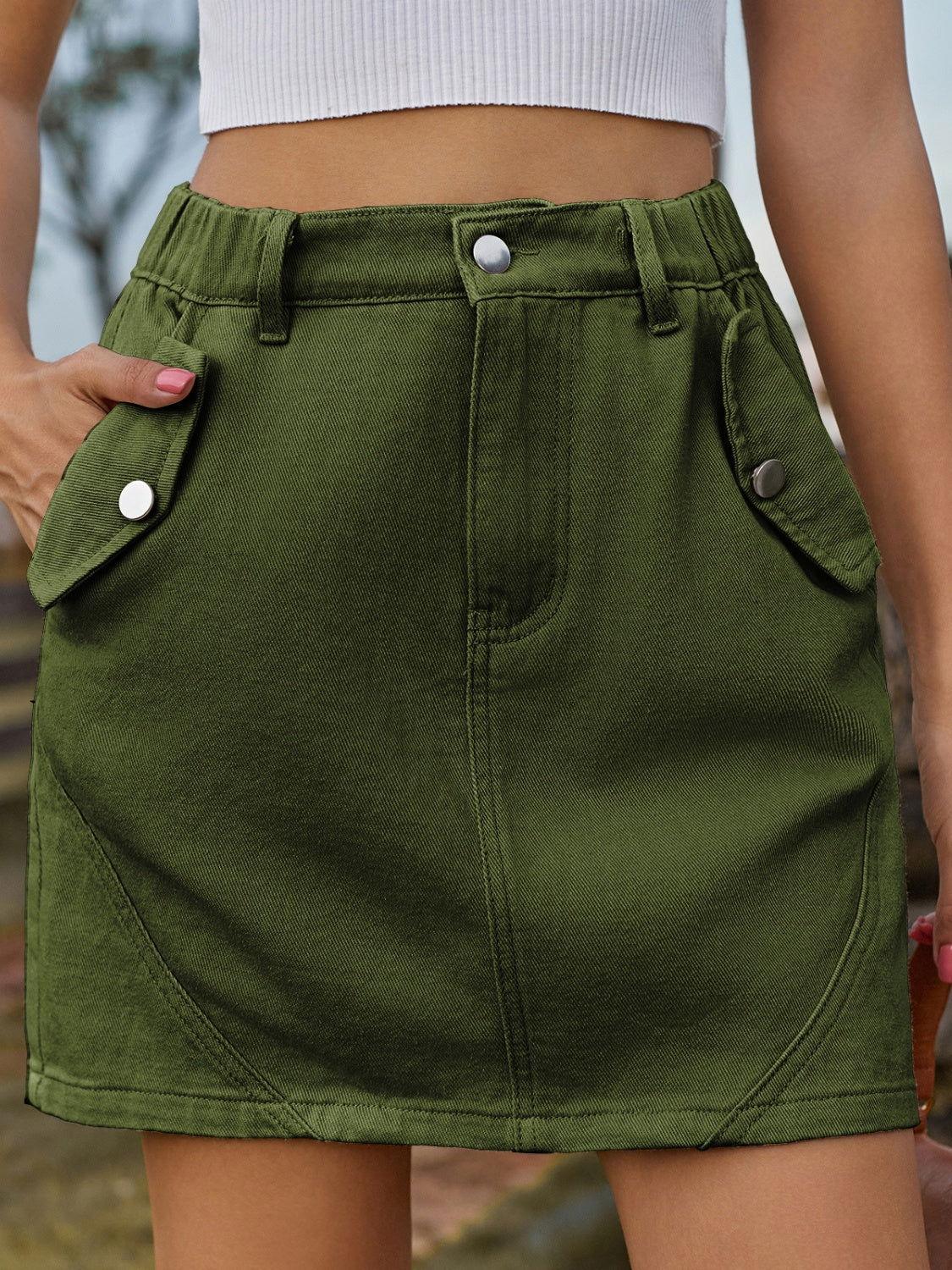 Pocketed Buttoned Mini Denim Skirt - Clothes For Her Online Store