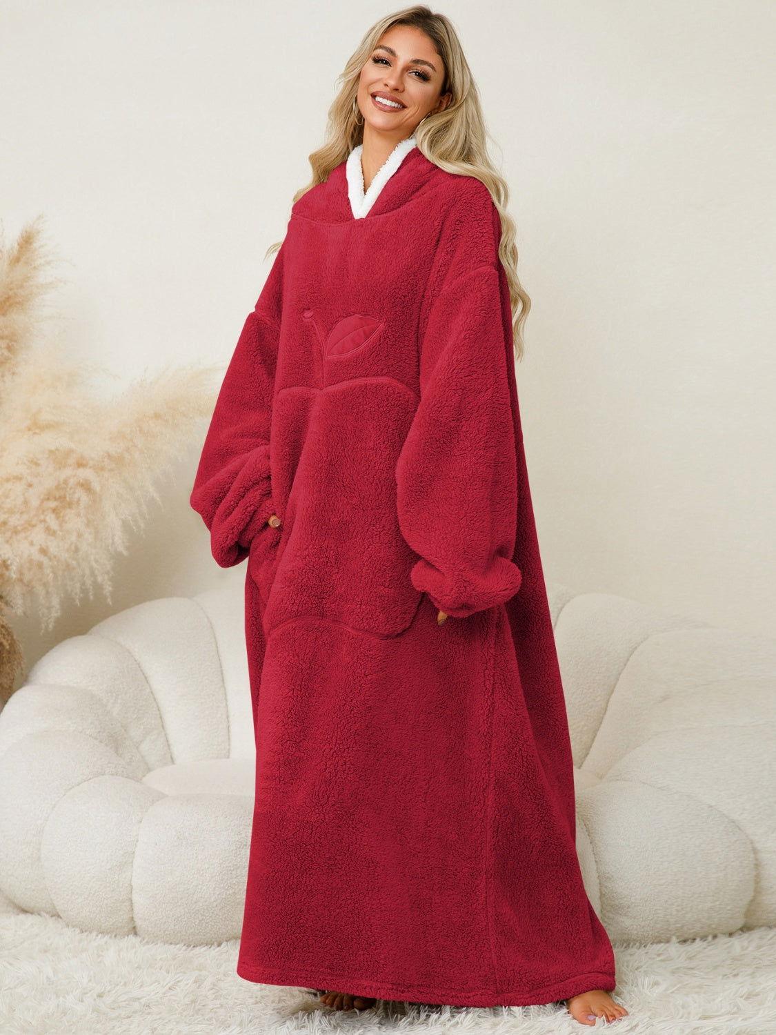 Pocketed Contrast Long Sleeve Hooded Lounge Dress - Clothes For Her Online Store