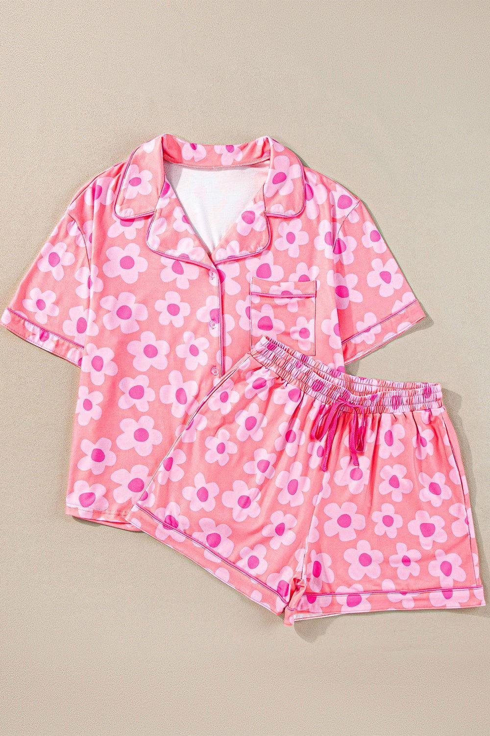 Pocketed Flower Half Sleeve Top and Shorts Lounge Set - Clothes For Her Online Store