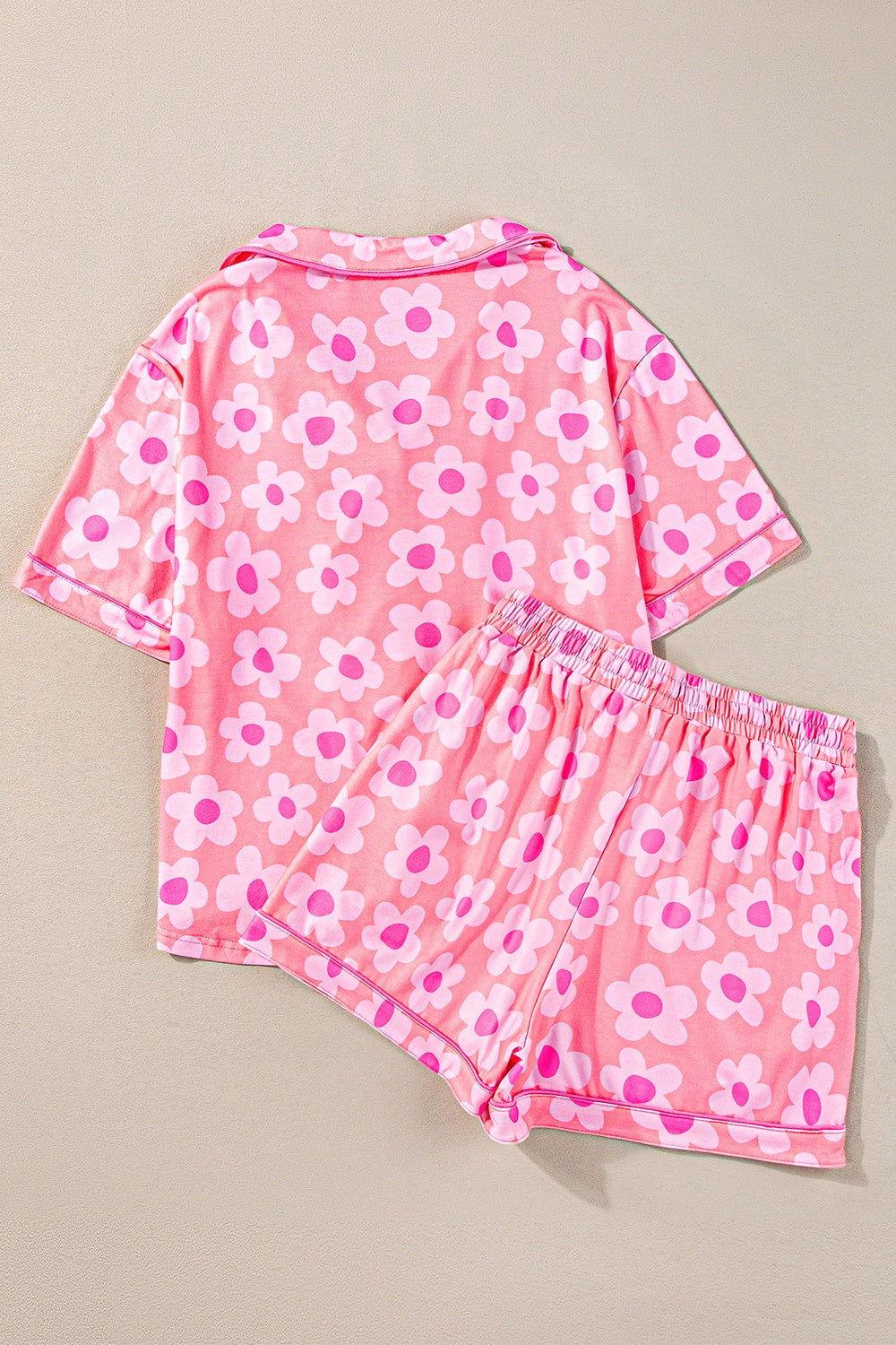 Pocketed Flower Half Sleeve Top and Shorts Lounge Set - Clothes For Her Online Store