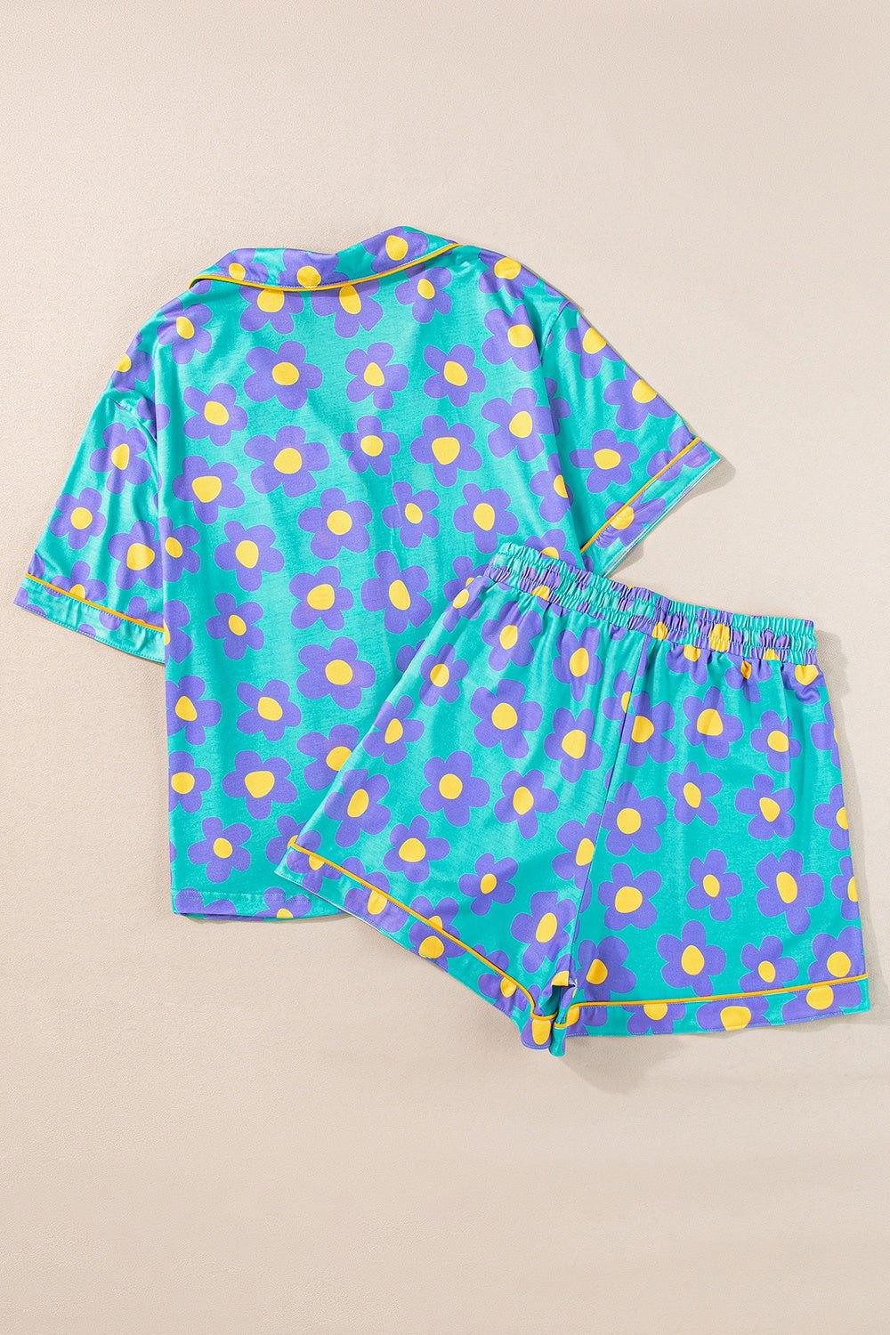 Pocketed Flower Half Sleeve Top and Shorts Lounge Set - Clothes For Her Online Store