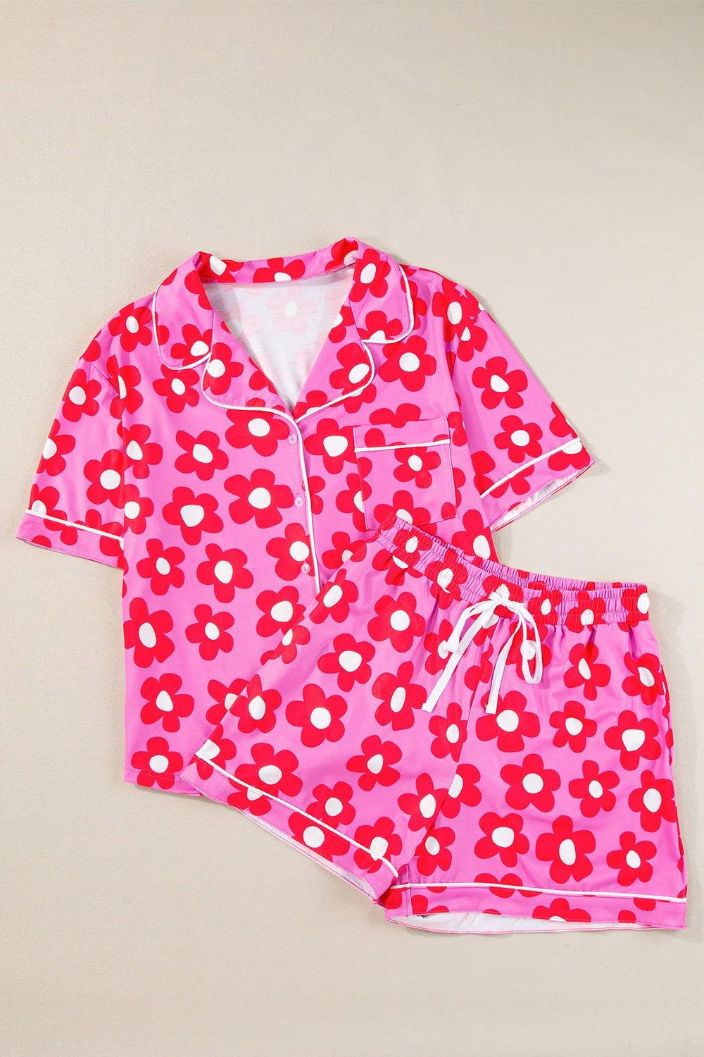 Pocketed Flower Half Sleeve Top and Shorts Lounge Set - Clothes For Her Online Store