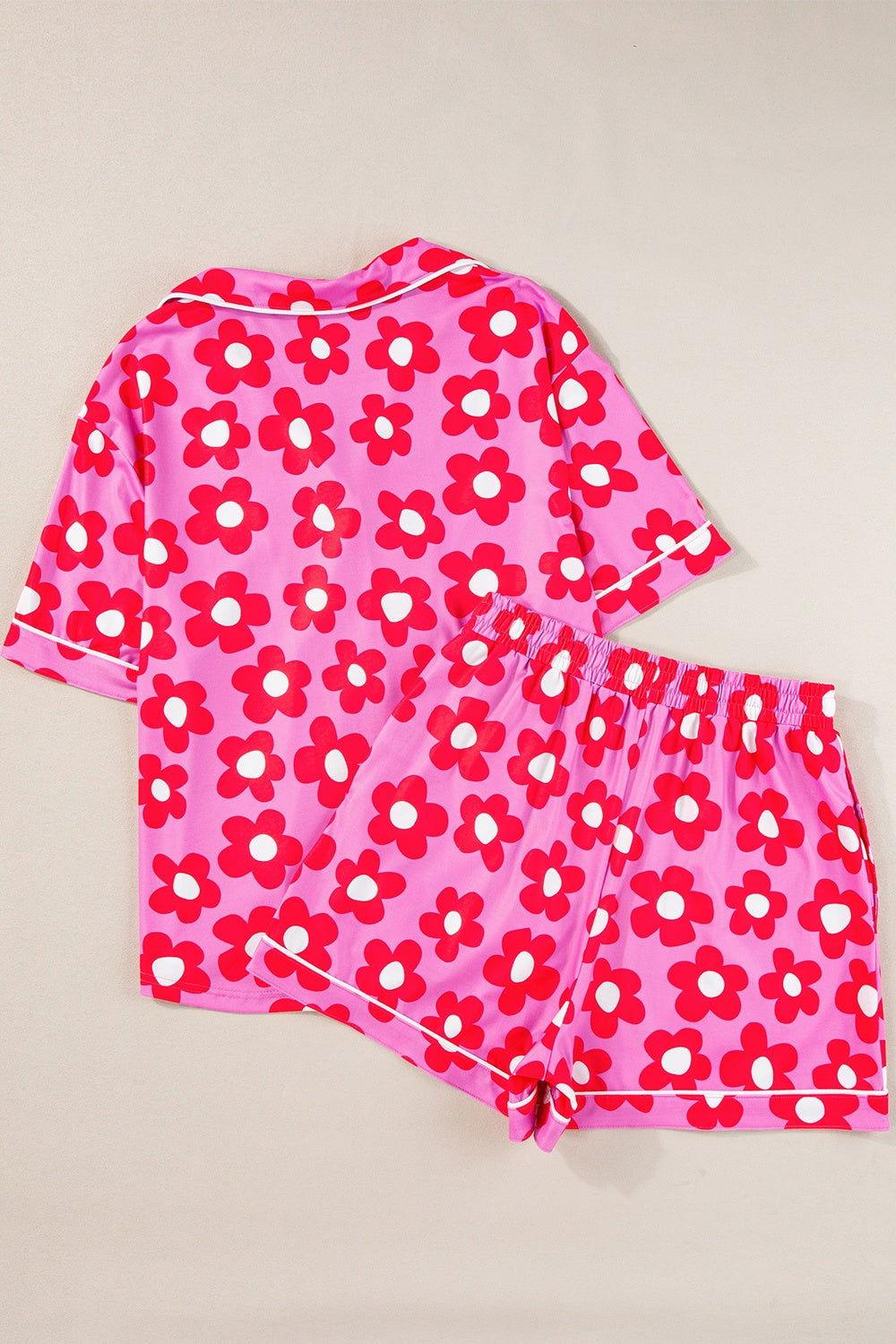 Pocketed Flower Half Sleeve Top and Shorts Lounge Set - Clothes For Her Online Store