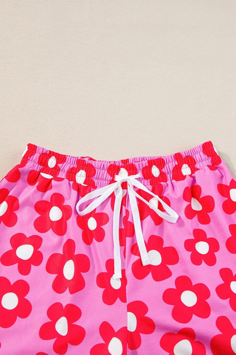 Pocketed Flower Half Sleeve Top and Shorts Lounge Set - Clothes For Her Online Store