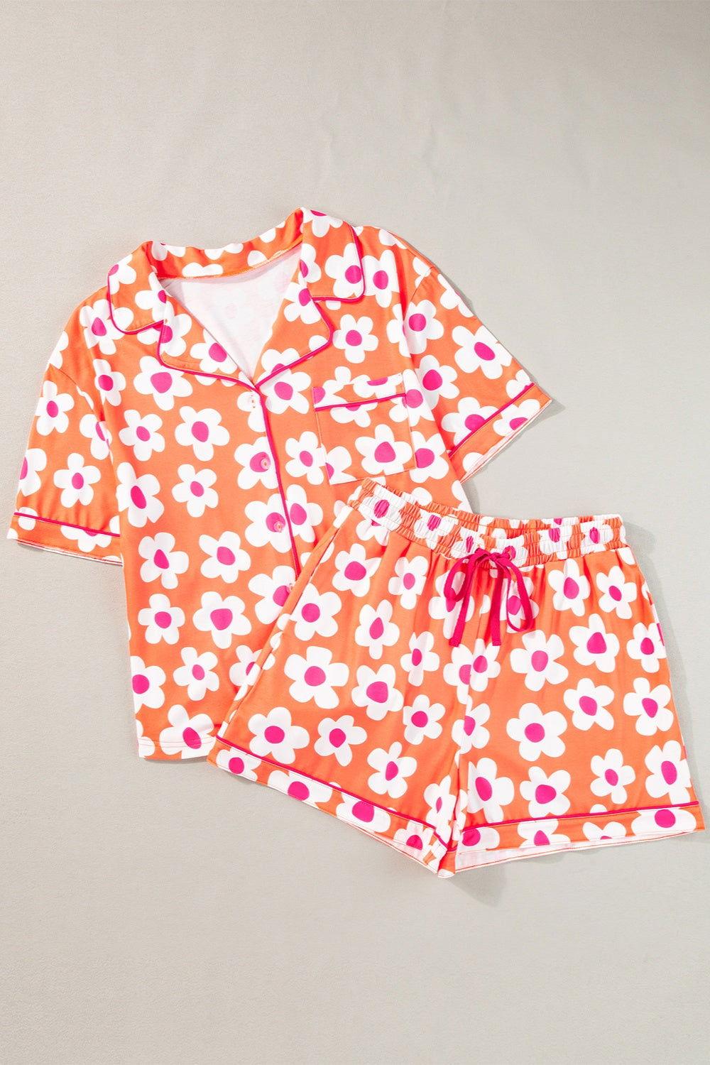 Pocketed Flower Half Sleeve Top and Shorts Lounge Set - Clothes For Her Online Store