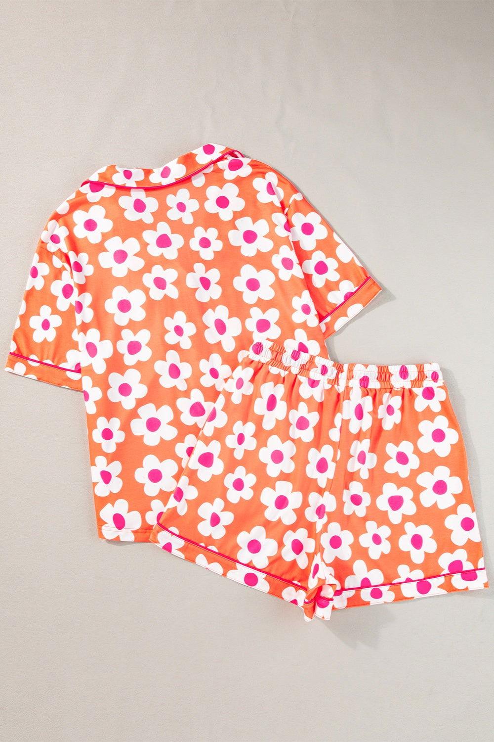 Pocketed Flower Half Sleeve Top and Shorts Lounge Set - Clothes For Her Online Store