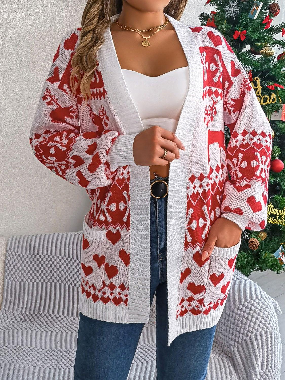 Pocketed Open Front Long Sleeve Cardigan - Clothes For Her Online Store