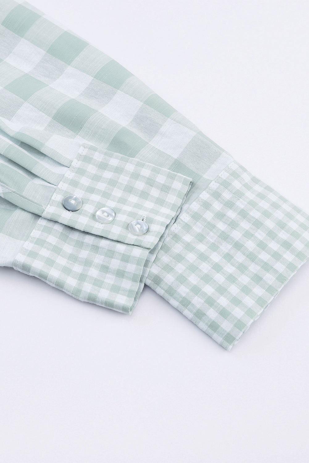 Pocketed Plaid Collared Neck Long Sleeve Shirt - Clothes For Her Online Store