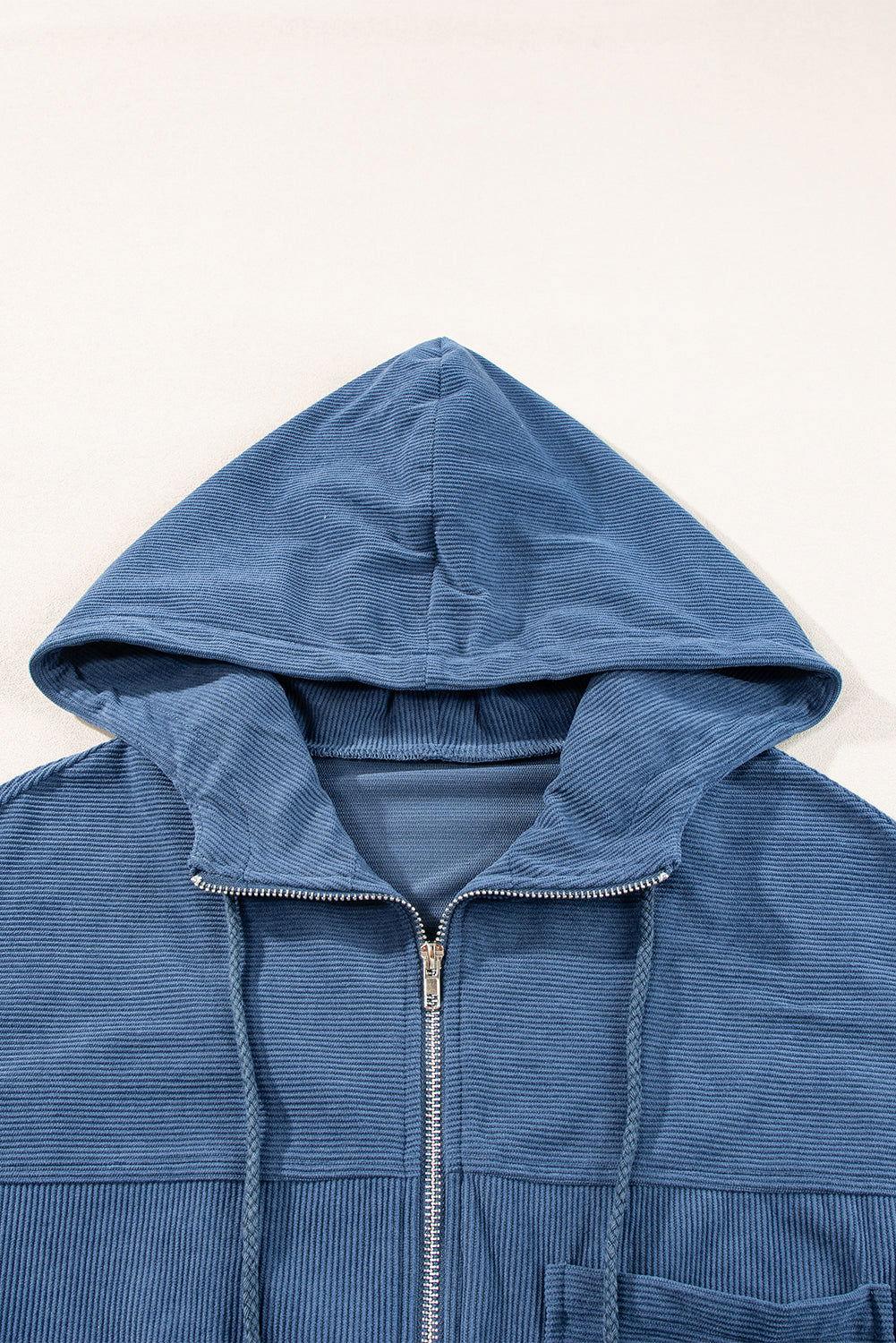 Pocketed Zip Up Long Sleeve Hooded Jacket - Clothes For Her Online Store