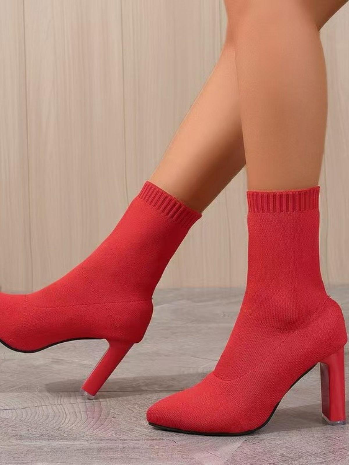 Point Toe Block Heel Boots - Clothes For Her Online Store