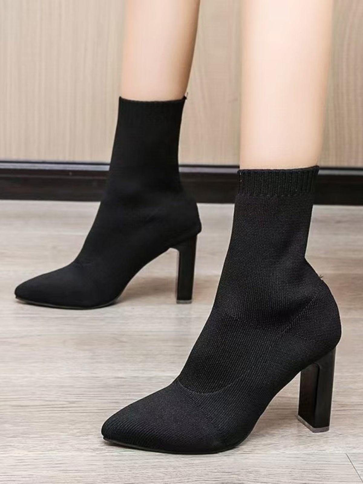 Point Toe Block Heel Boots - Clothes For Her Online Store