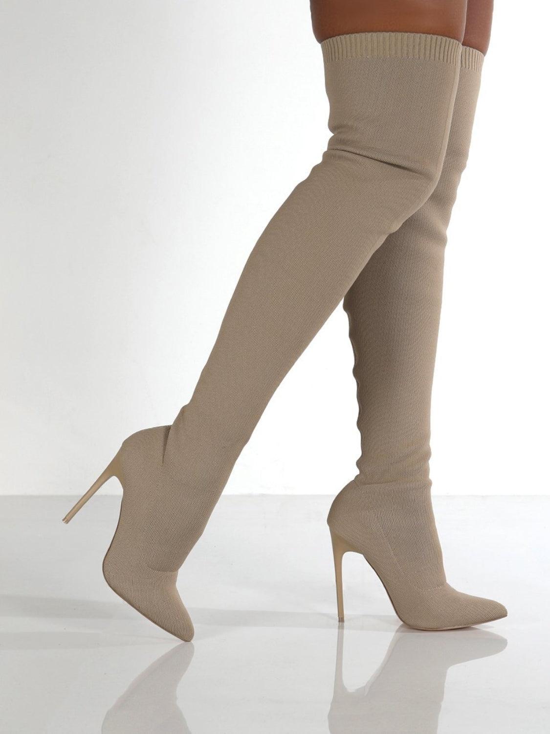 Point Toe Over Knee Stiletto Boots - Clothes For Her Online Store