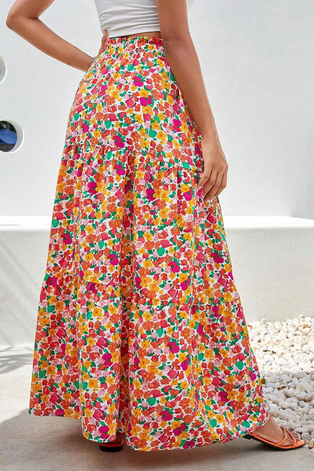 Printed Elastic Waist Maxi Skirt - Clothes For Her Online Store