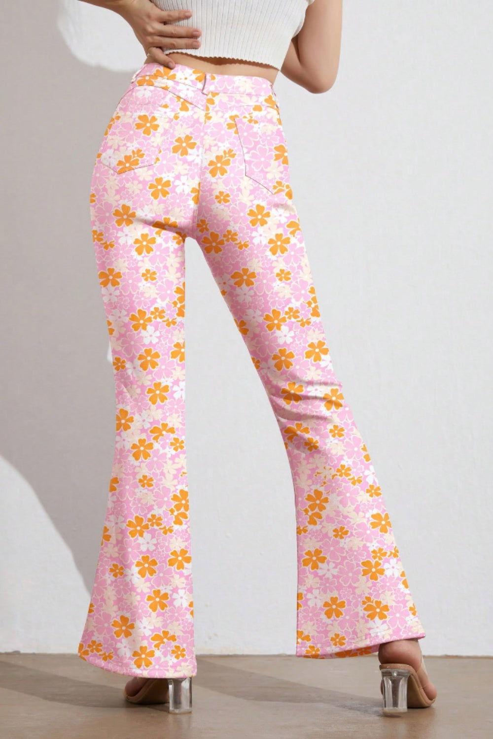 Printed High Waist Flare Pants with Pockets - Clothes For Her Online Store