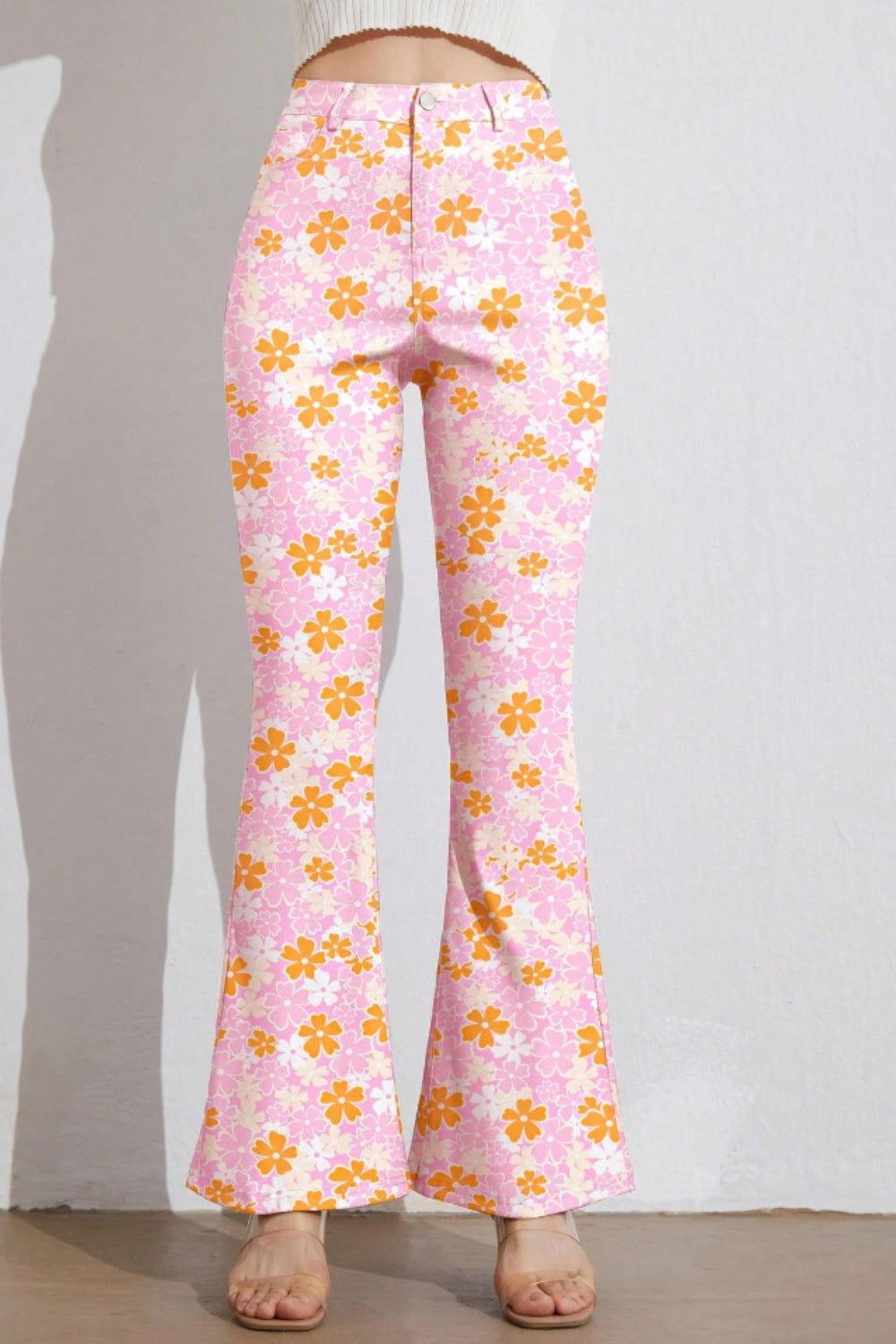 Printed High Waist Flare Pants with Pockets - Clothes For Her Online Store
