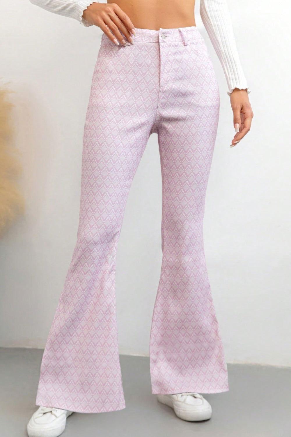 Printed High Waist Flare Pants with Pockets - Clothes For Her Online Store
