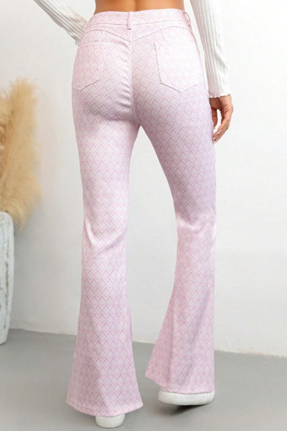 Printed High Waist Flare Pants with Pockets - Clothes For Her Online Store